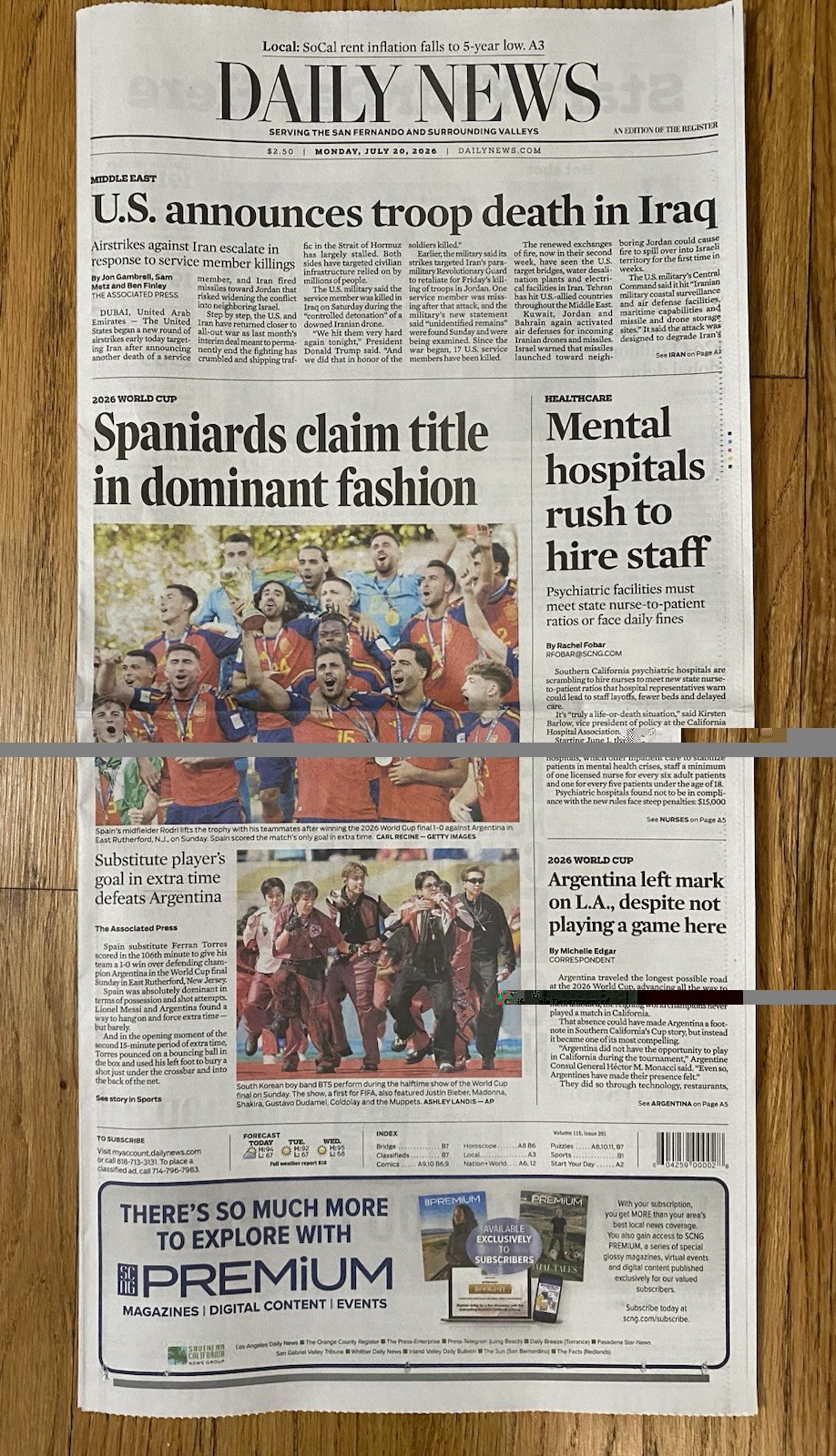 Daily News July 20, 2026 Spain Wins FIFA World Cup Newspaper Argentina Final