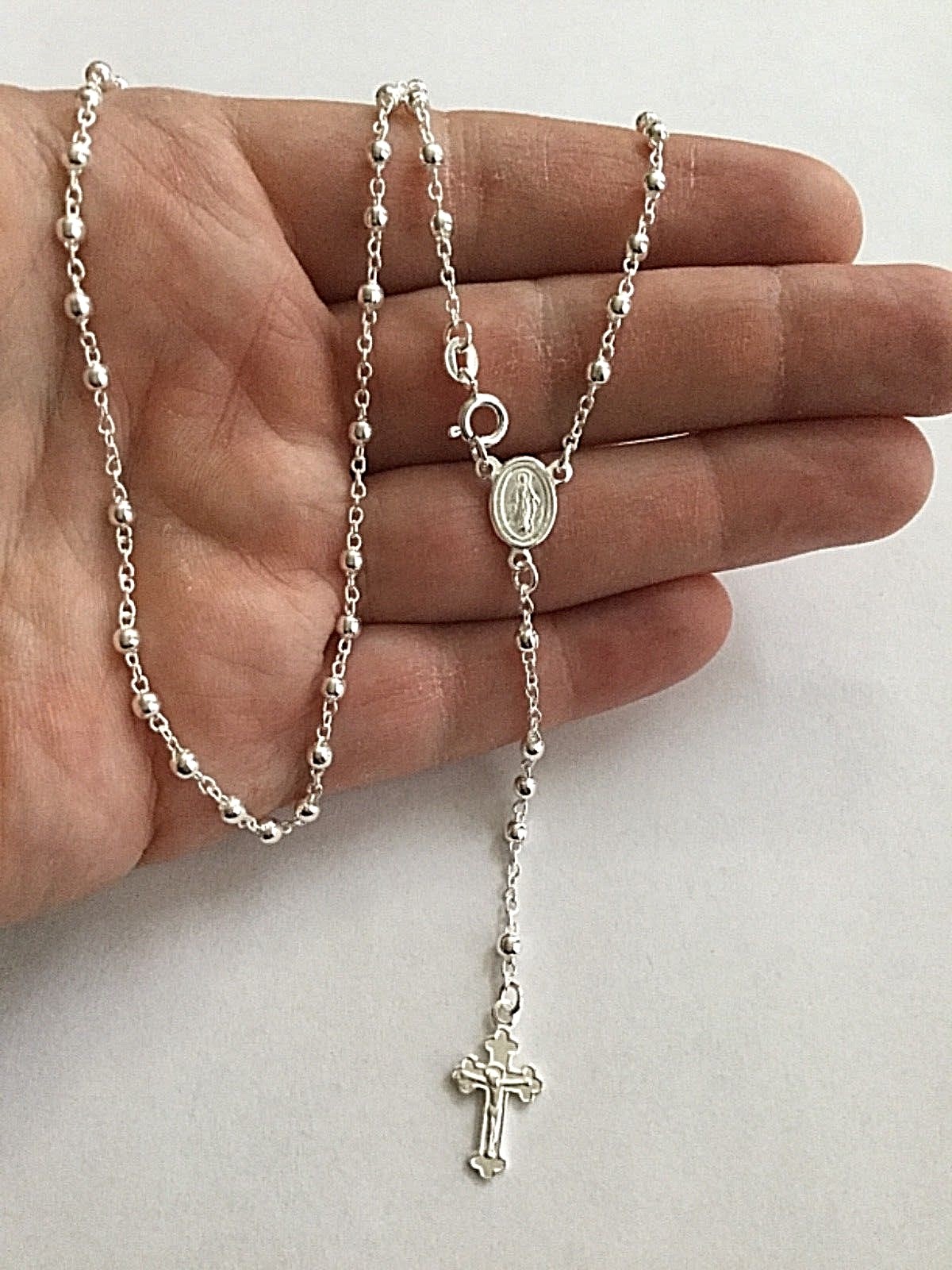 925 STERLING SILVER ROSARY 3mm 20” Long Necklace - Made In Italy 925 STERLING SILVER ROSARY 3mm 20” Long Necklace - Made In Italy