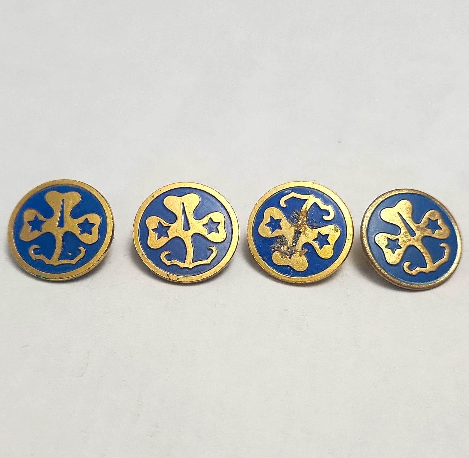 Girl Scouts & Girl Guides Blue & Gold Trefoil Pins, Set of 4