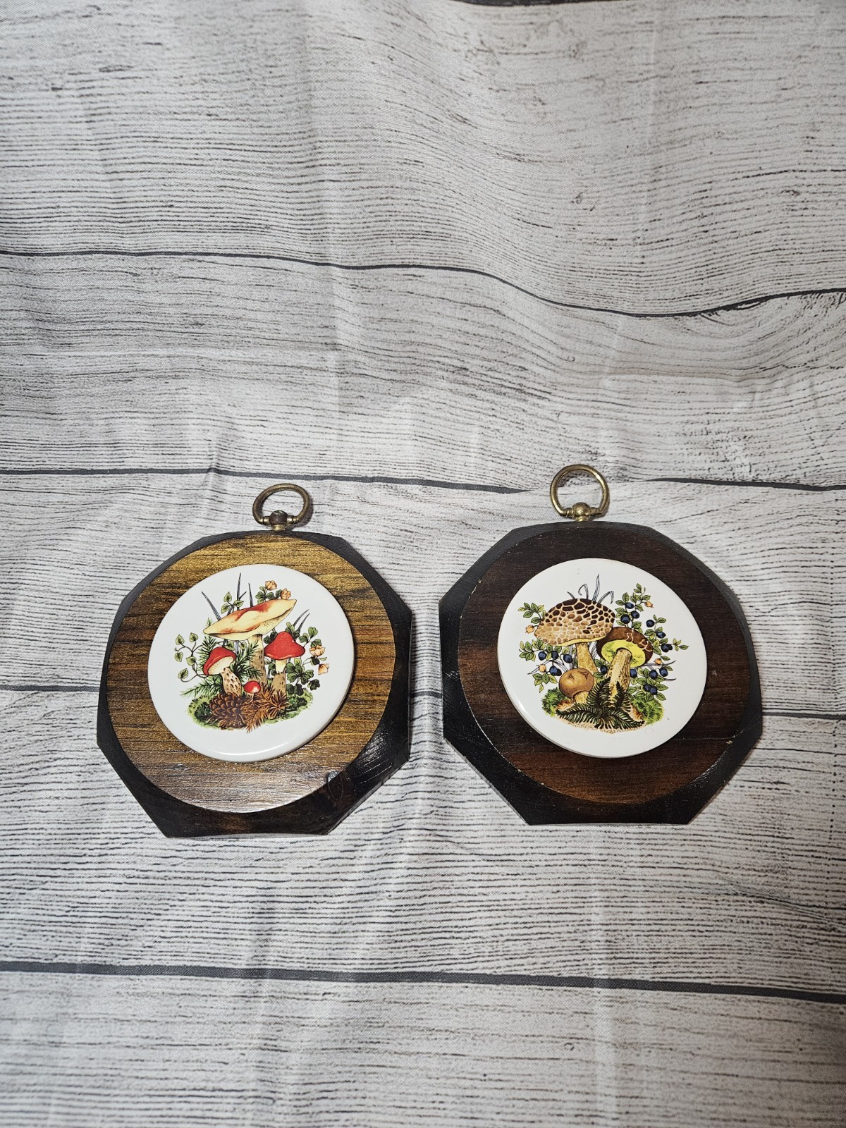 Vintage Mushroom Wooden Wall Hanging PAIR - 5.5 Vintage Mushroom Wooden Wall Hanging PAIR - 5.5