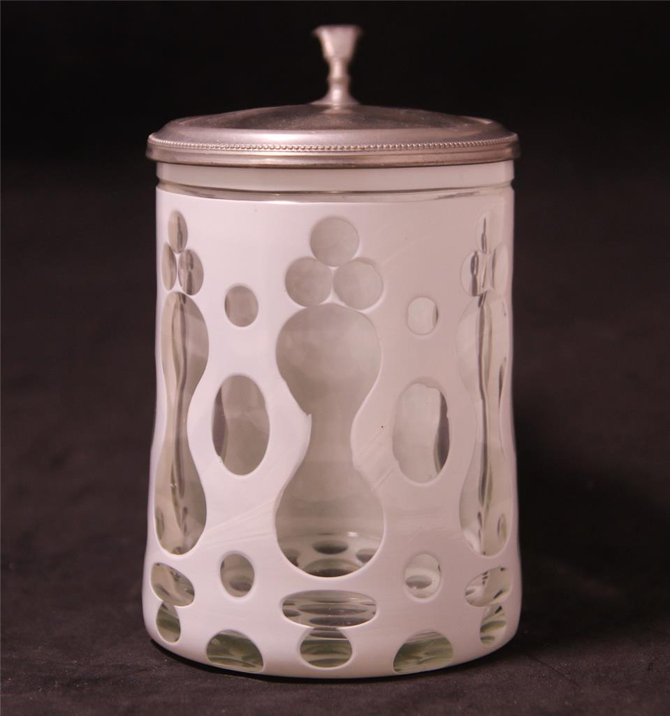Antique German/Bohemian Glass Beer Stein White Overlay Wheel Cut c.1860s Antique German/Bohemian Glass Beer Stein White Overlay Wheel Cut c.1860s