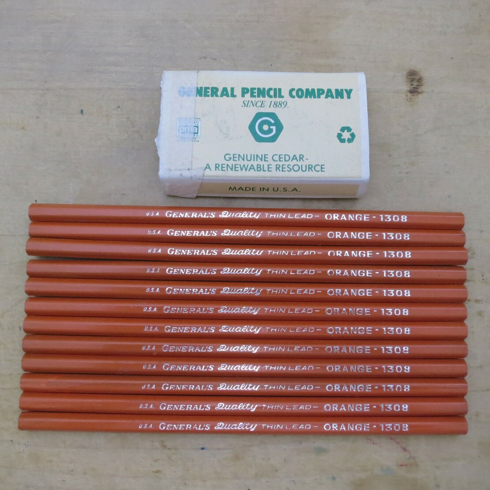 Vintage General\'s Thin Lead Orange 1308 Colored Drawing Art Pencils Set of 12 