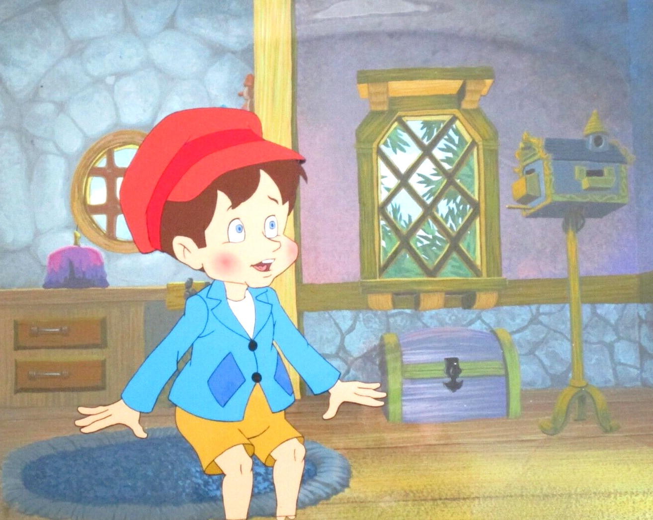 PINNOCHIO 1987 FILMATION hat ORIGINAL PRODUCTION CEL and PRODUCTION BACKGROUND PINNOCHIO 1987 FILMATION hat ORIGINAL PRODUCTION CEL and PRODUCTION BACKGROUND