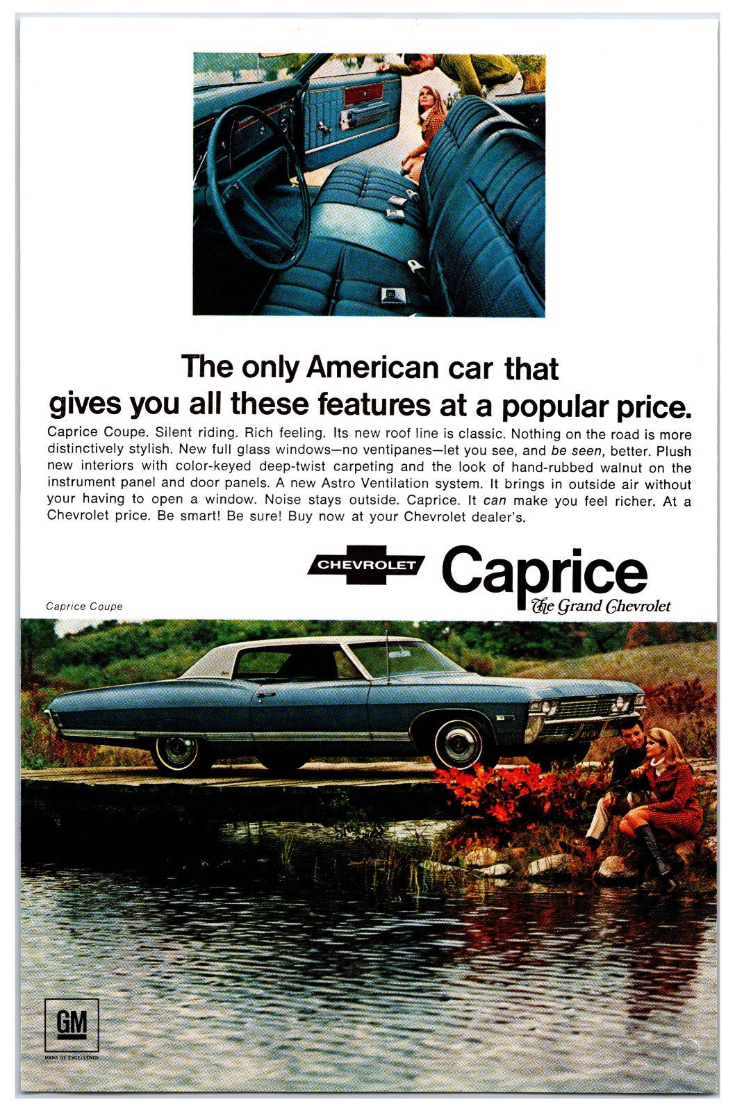 Vintage Original 1968 Chevy Caprice Car Print Ad (7in x 10in) Advertisement Vintage Original 1968 Chevy Caprice Car Print Ad (7in x 10in) Advertisement