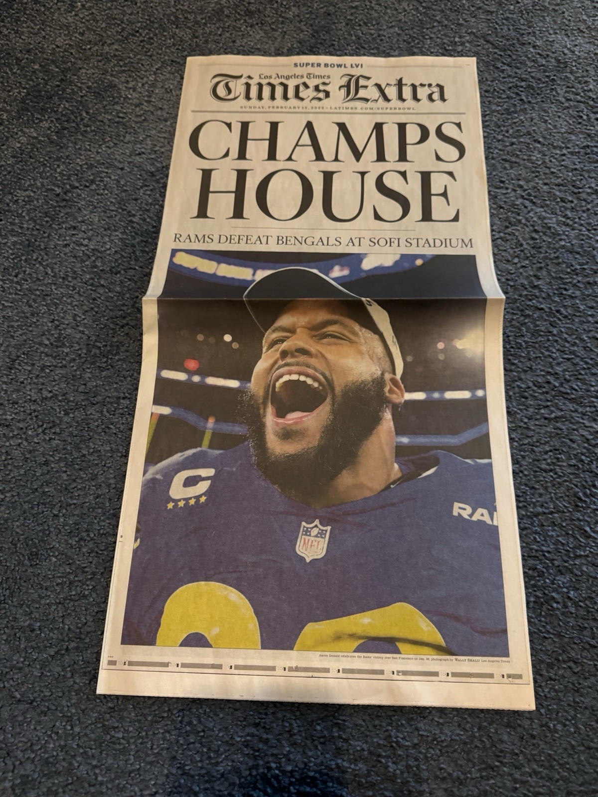 LOS ANGELES RAMS 2022 SUPER BOWL LVI CHAMPIONS LA TIMES NEWSPAPER LOS ANGELES RAMS 2022 SUPER BOWL LVI CHAMPIONS LA TIMES NEWSPAPER