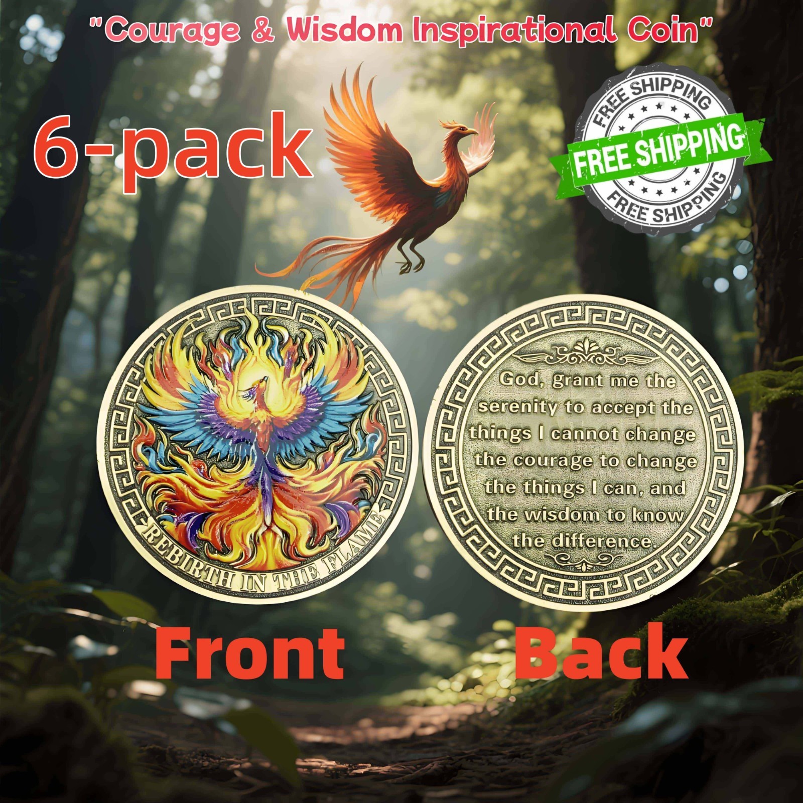 6 PCS Phoenix Novelty/ Challenge Coin,Christian Collectible Coin,meaningful gift 6 PCS Phoenix Novelty/ Challenge Coin,Christian Collectible Coin,meaningful gift