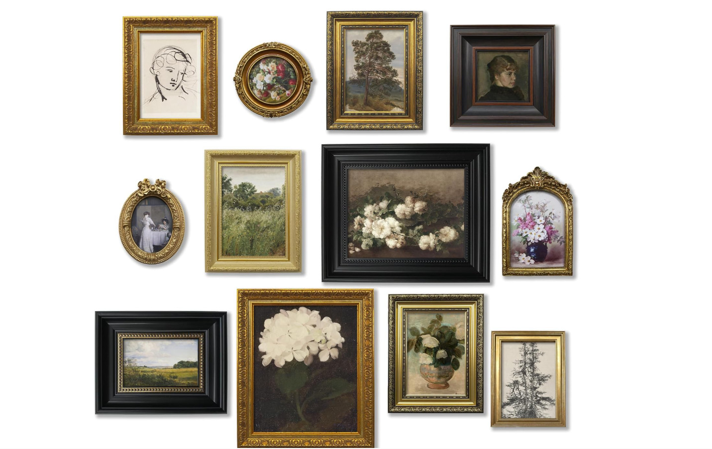 12 Pcs Vintage Picture Frame Set for Gallery Wall — Antique Gold & Brass, Sizes 12 Pcs Vintage Picture Frame Set for Gallery Wall — Antique Gold & Brass, Sizes