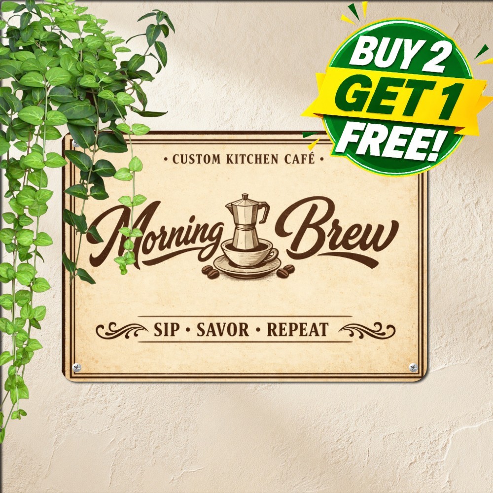 Custom Coffee Bar Metal Tin Sign Personalized Name Cafe Wall Plaque 8x12