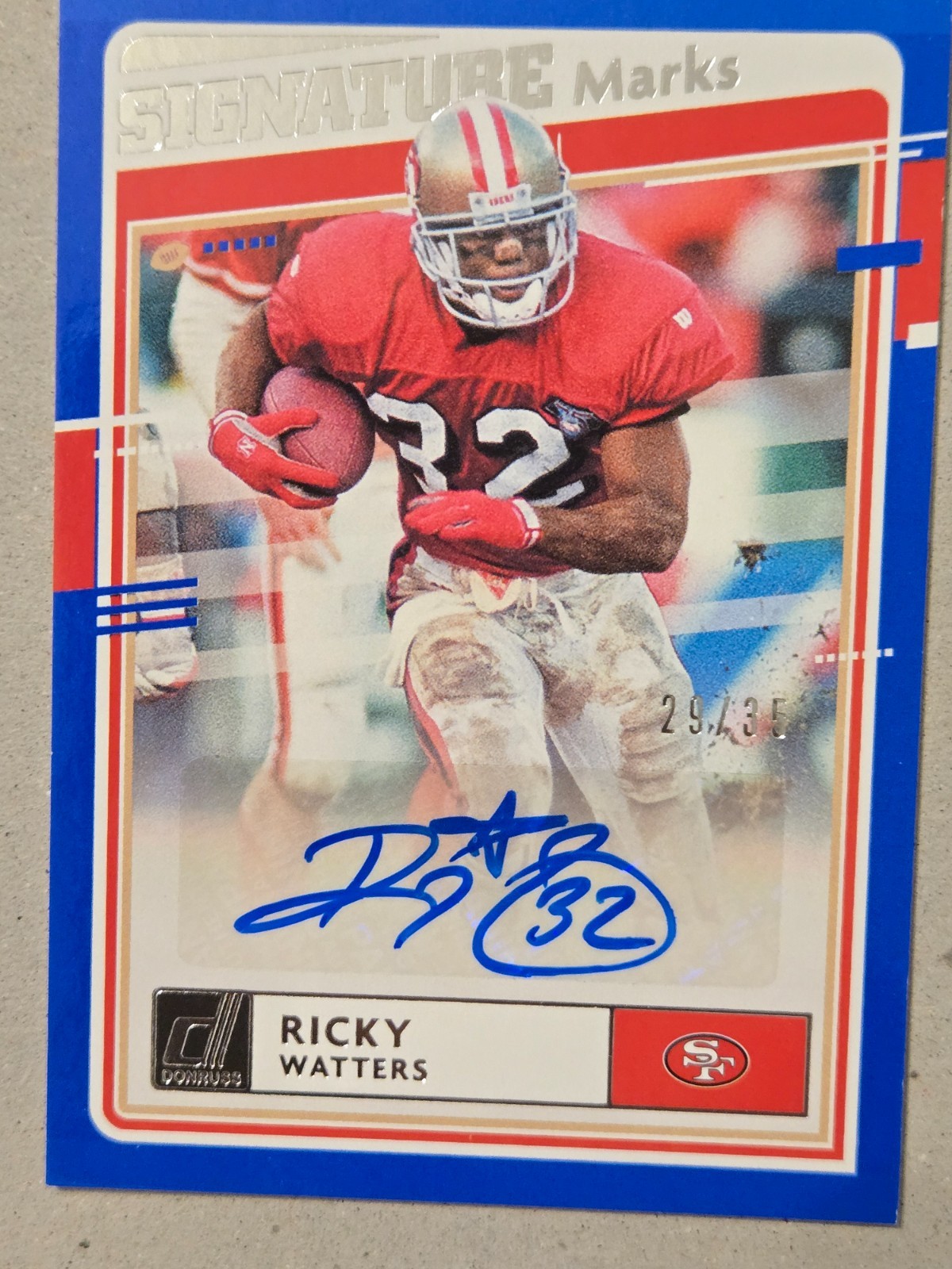 2020 Panini Donruss Ricky Watters Signature Marks Blue Auto #/35 49ers 2020 Panini Donruss Ricky Watters Signature Marks Blue Auto #/35 49ers