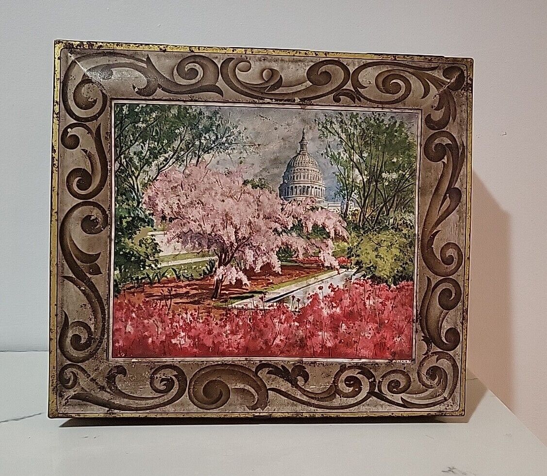 Vintage Tin Sunshine Biscuit Capital with Cherry Trees 12\