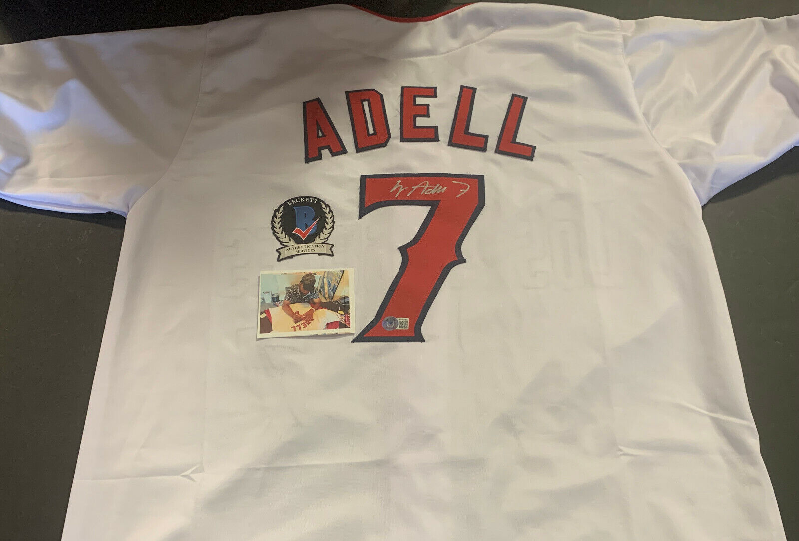 Jo Adell Angels Auto Signed Jersey Custom Beckett WITNESS COA White .