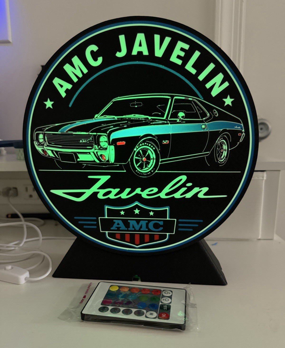 AMC Javelin LED Light-Up Collectible Sign Plaque Lamp w/ Color Change Remote AMC Javelin LED Light-Up Collectible Sign Plaque Lamp w/ Color Change Remote