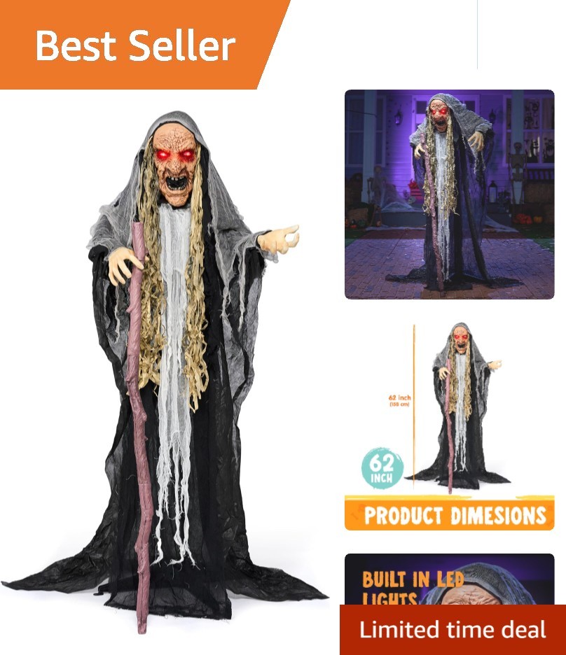 Halloween Decorations Outdoor Animatronics Standing Hunchback Witch with Ligh...