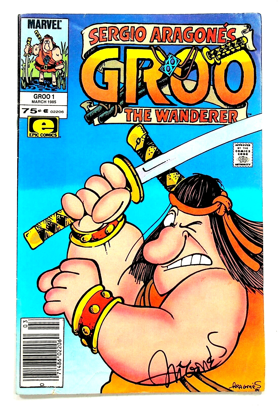 Groo the Wanderer #1 Signed by Sergio Aragones Newsstand Marvel Epic Comics