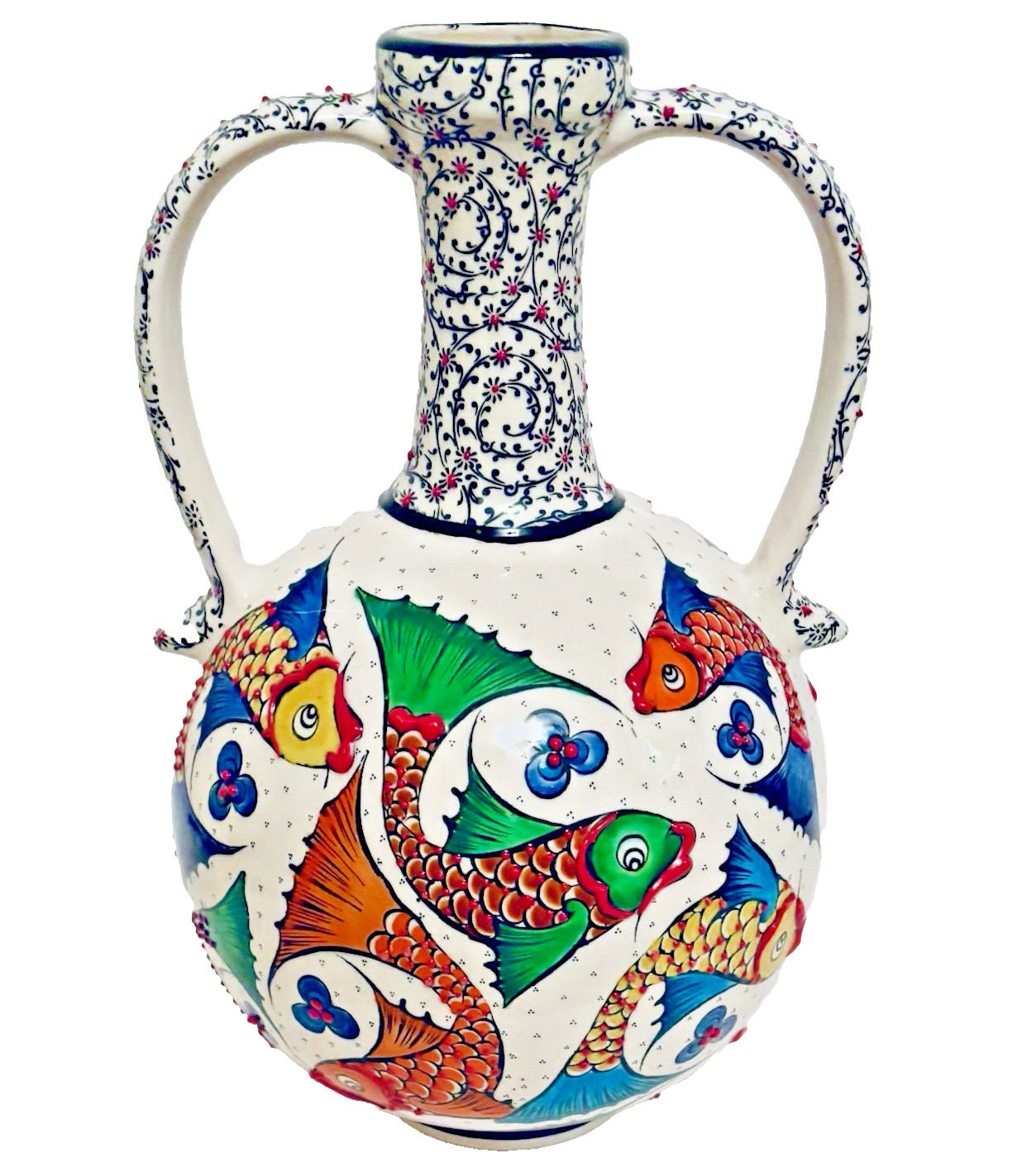 Vintage Hand Crafted Mert El Sanatlari Signed Turkish Iznik Style Bottle Vase Vintage Hand Crafted Mert El Sanatlari Signed Turkish Iznik Style Bottle Vase