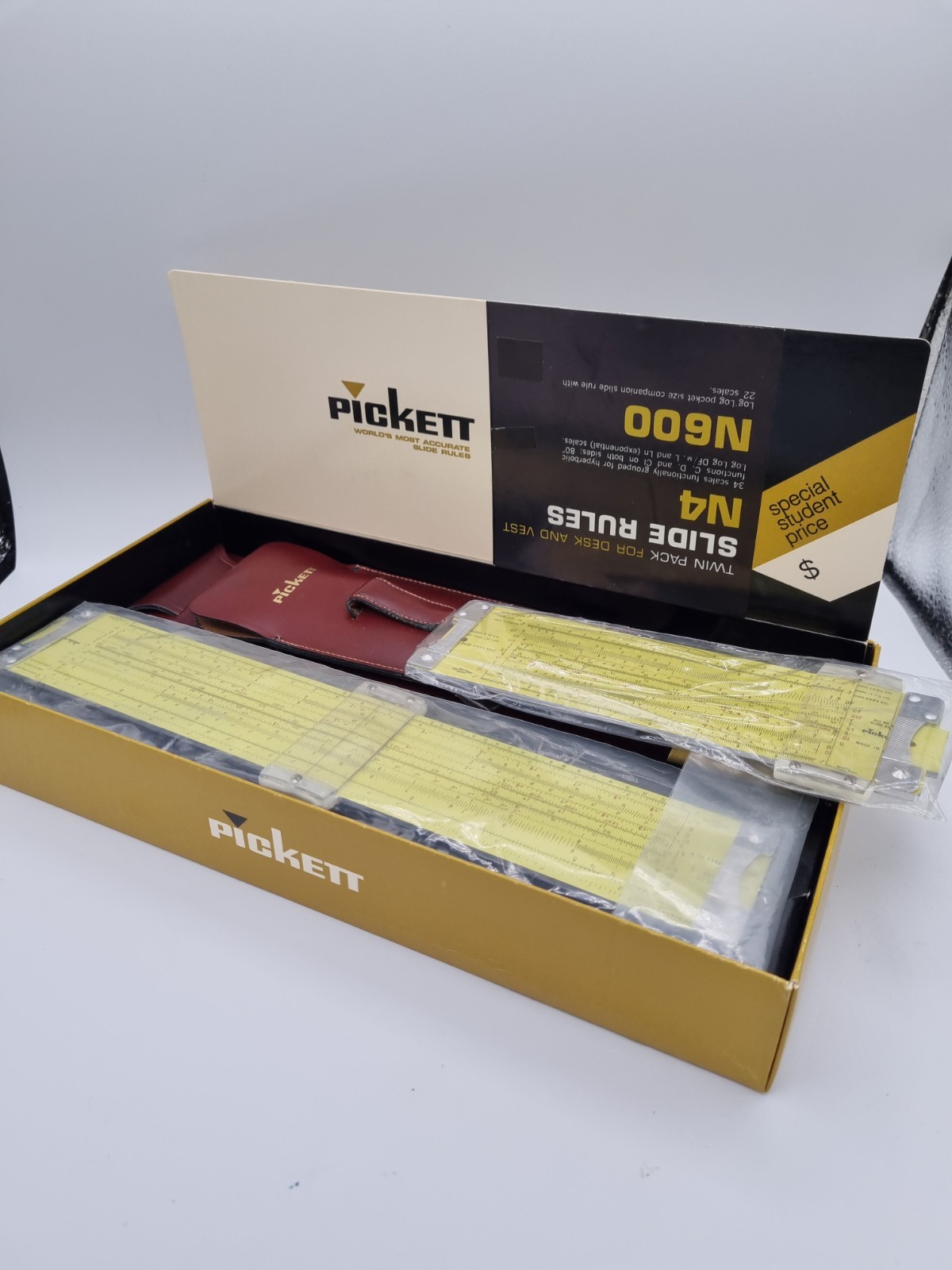 New Pickett Twin Pack All-Metal Slide Rules Model N4 & N4p ES  New Old Stock 