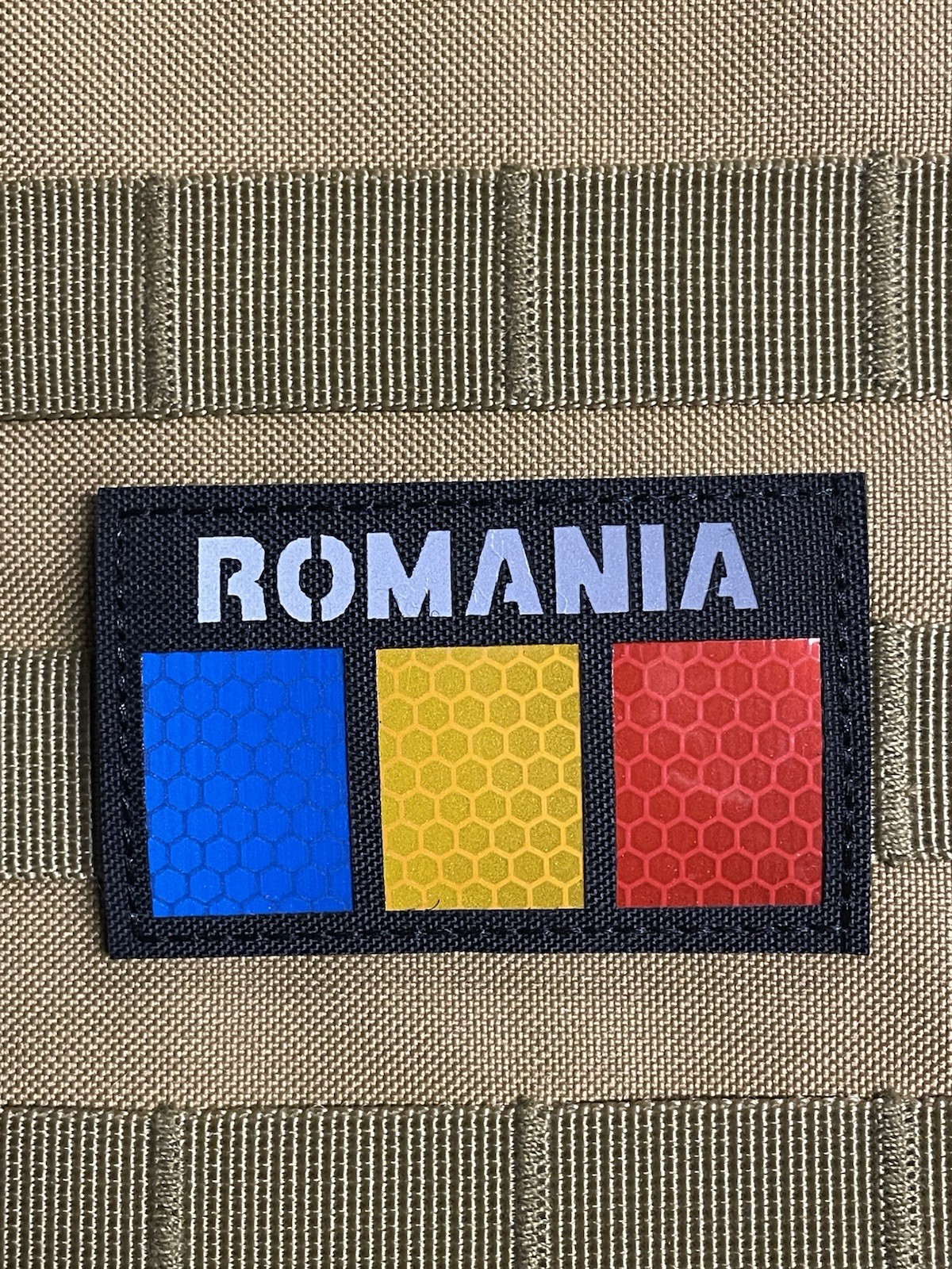 Romania IR Reflective National Flag Tactical Patch Hook Loop Black Color