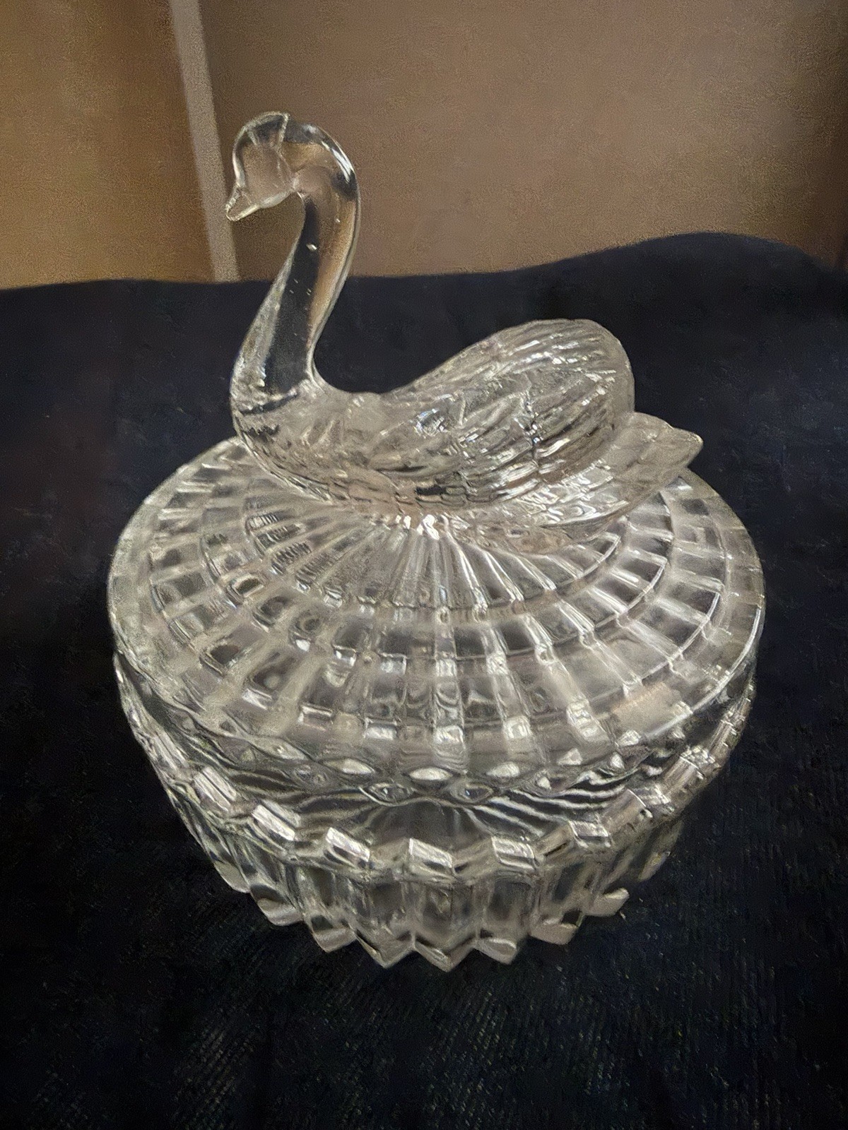 Swan Jeannette Glass Vanity Trinket Jar & Lid Storage Clear 4 Swan Jeannette Glass Vanity Trinket Jar & Lid Storage Clear 4