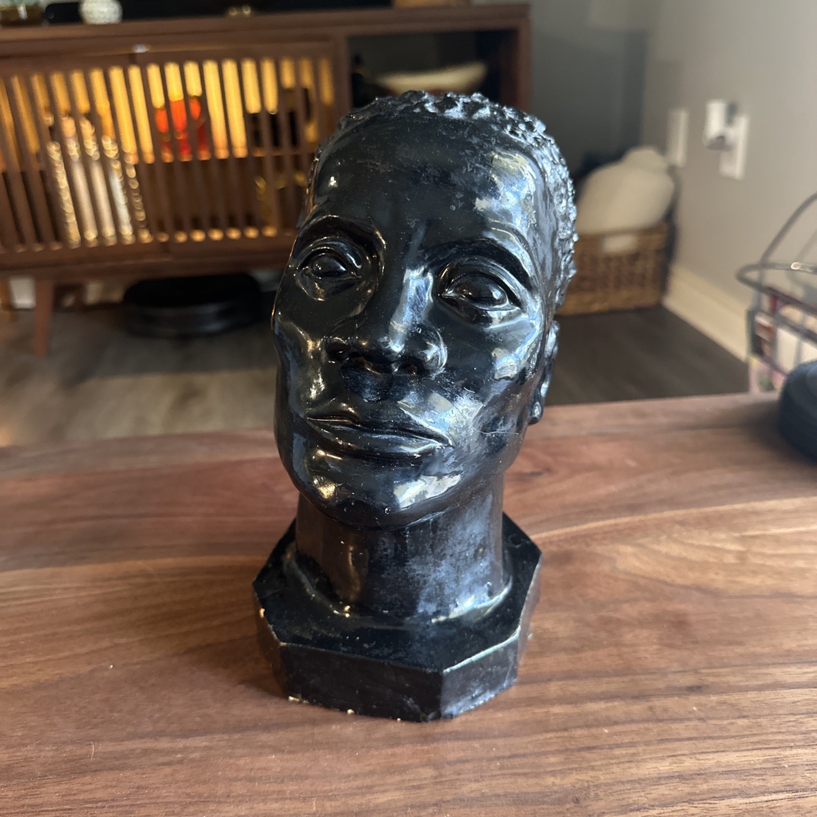 VTG Antique Ceramic Bust - Art Deco - African Male Head Black Glaze STUNNING