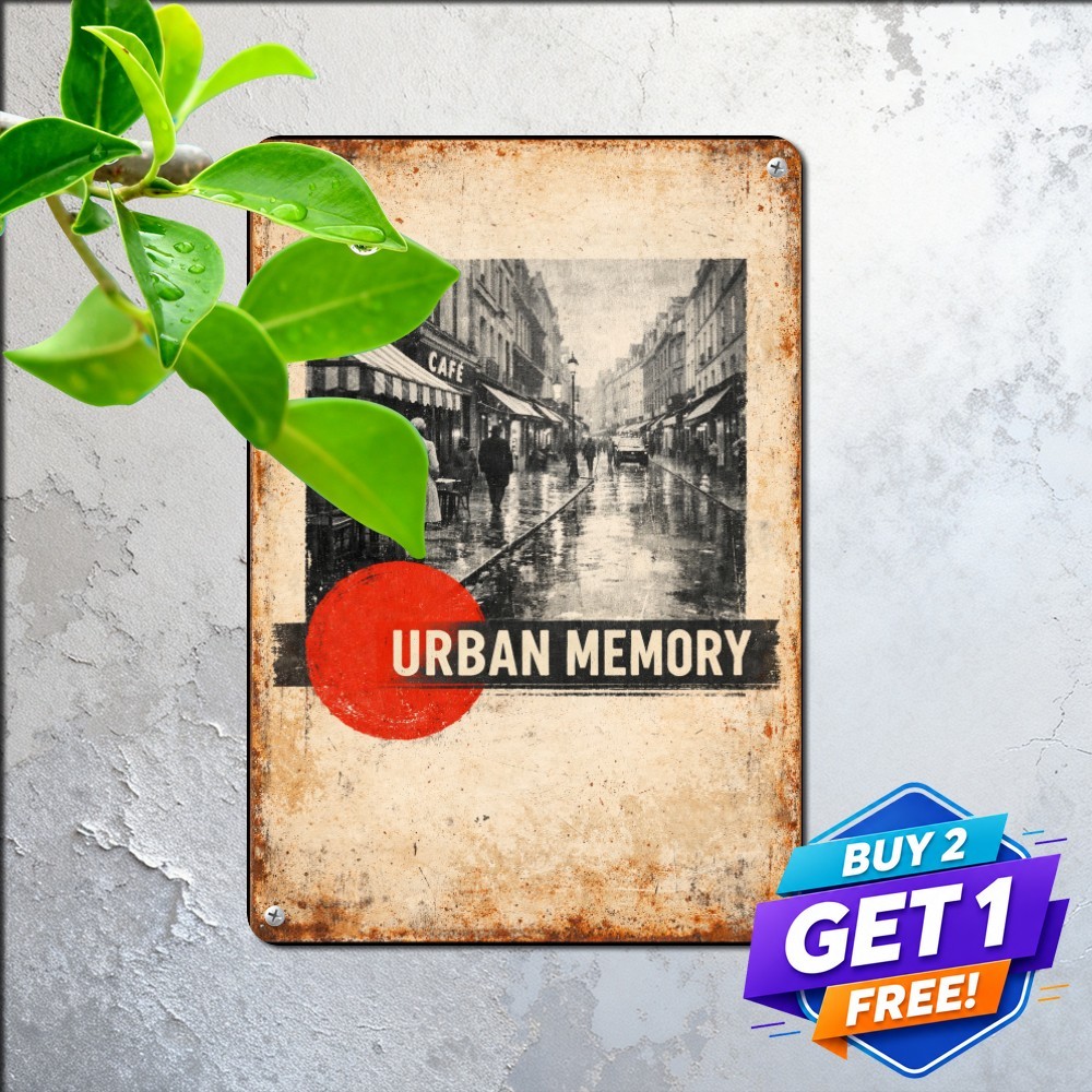 Vintage Big City Urban Scene Sign Nostalgic Travel Metal Plaque 8x12