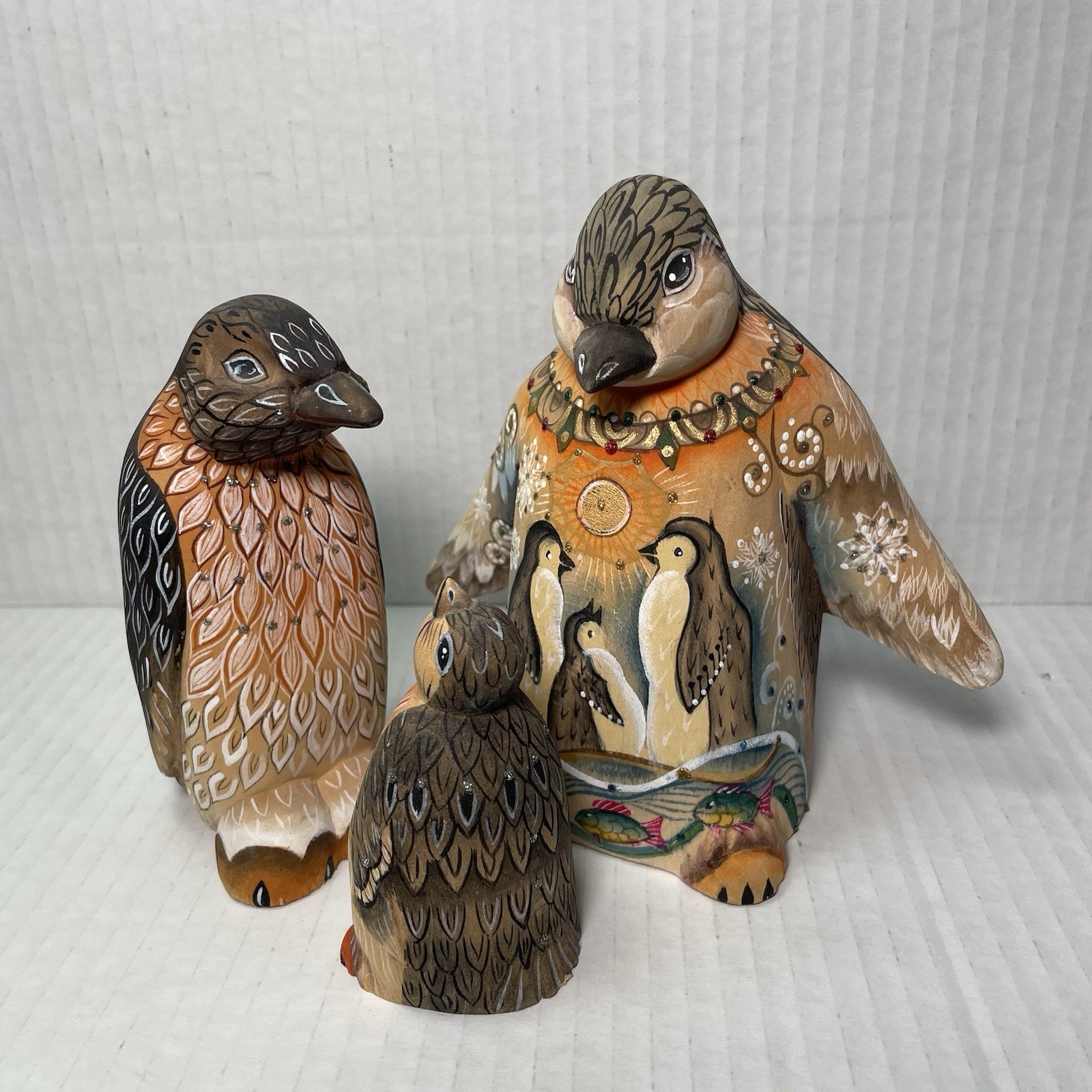 Russian Hand Made Emperor Penguin Family Carved Solid Linden Wood Signed Lena.K Russian Hand Made Emperor Penguin Family Carved Solid Linden Wood Signed Lena.K
