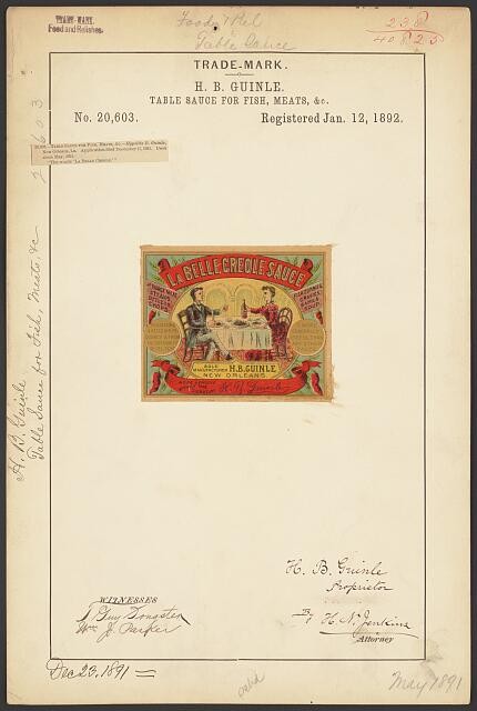 New Orleans Louisiana H B Guinle La Belle Creole Sauce Trade Mark 1892