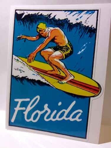 Florida Surfing Vintage Style Travel Decal / Vinyl  Sticker, Luggage Label