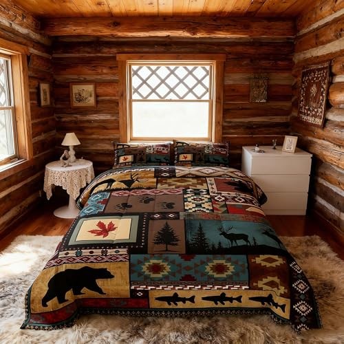 Rustic Cabin Bedding Comforter Sets Size, Lodge Bear King Brown Teal Blue Rustic Cabin Bedding Comforter Sets Size, Lodge Bear King Brown Teal Blue