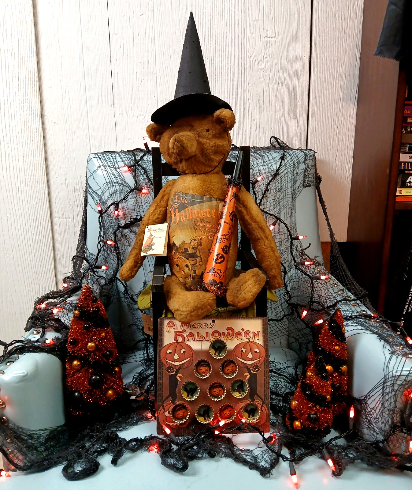 VTG RARE Bethany Lowe Lucky Halloween Bear w/ Hat & Horn w/ New Chair & Extras VTG RARE Bethany Lowe Lucky Halloween Bear w/ Hat & Horn w/ New Chair & Extras