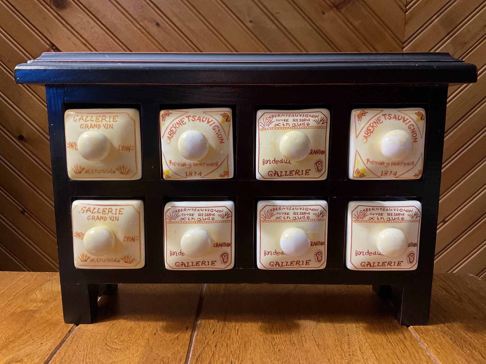 RARE Find Antique 1940\'s Spice Rack Dark Wood /Porcelain Drawers