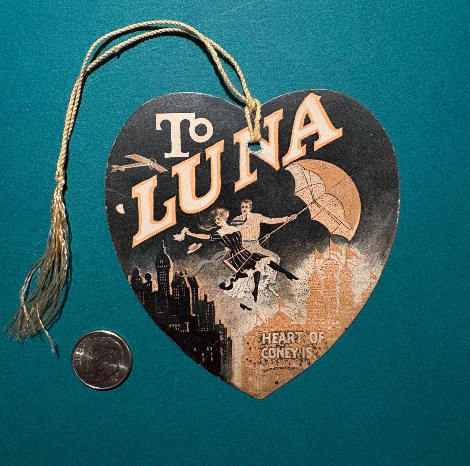 SUPER RARE Coney Island Luna Park Heart Ticket String Tag Brooklyn 1910s NY SUPER RARE Coney Island Luna Park Heart Ticket String Tag Brooklyn 1910s NY