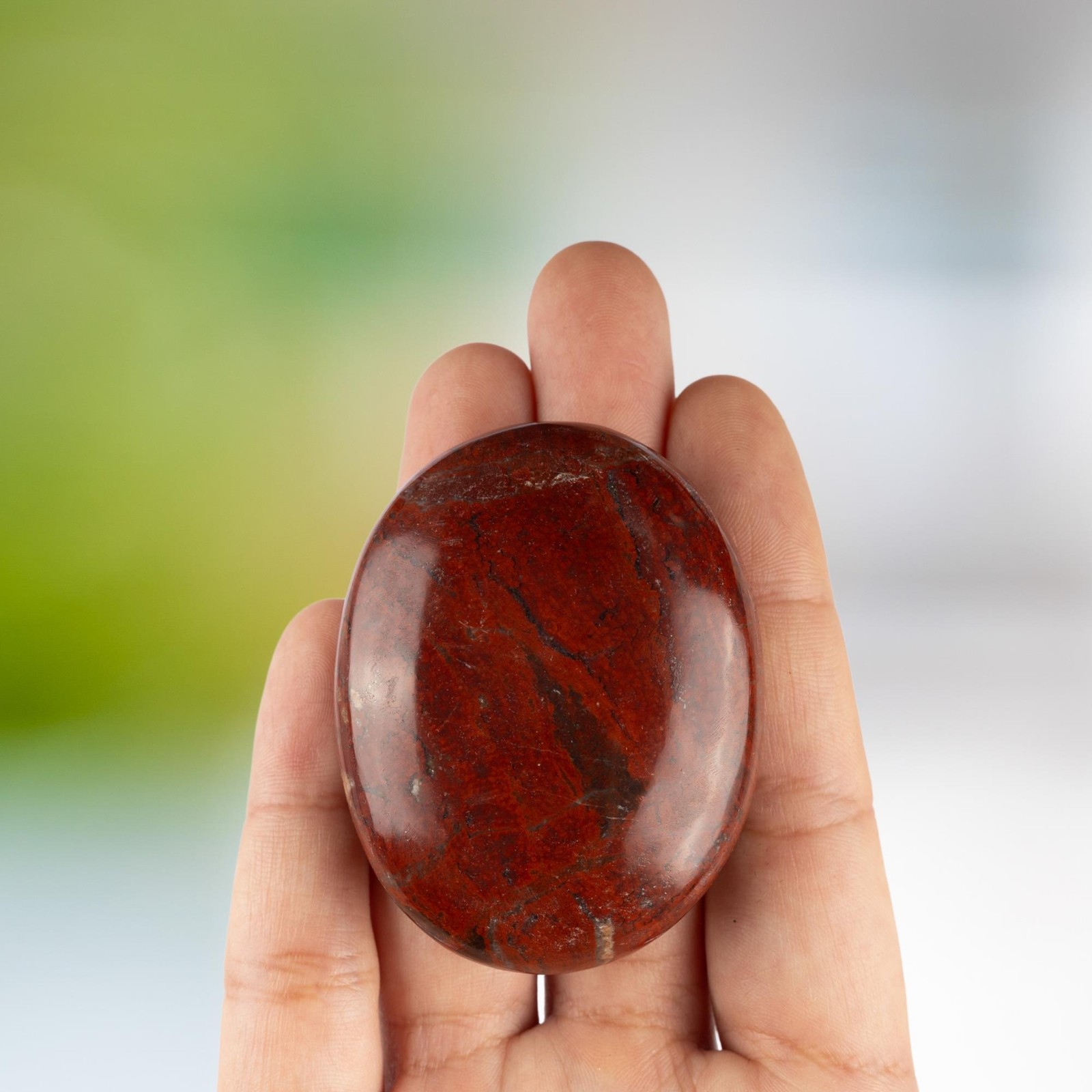 Red Jasper Crystal Palm Stone for Anxiety Relief, Polished Worry Stone, Gift