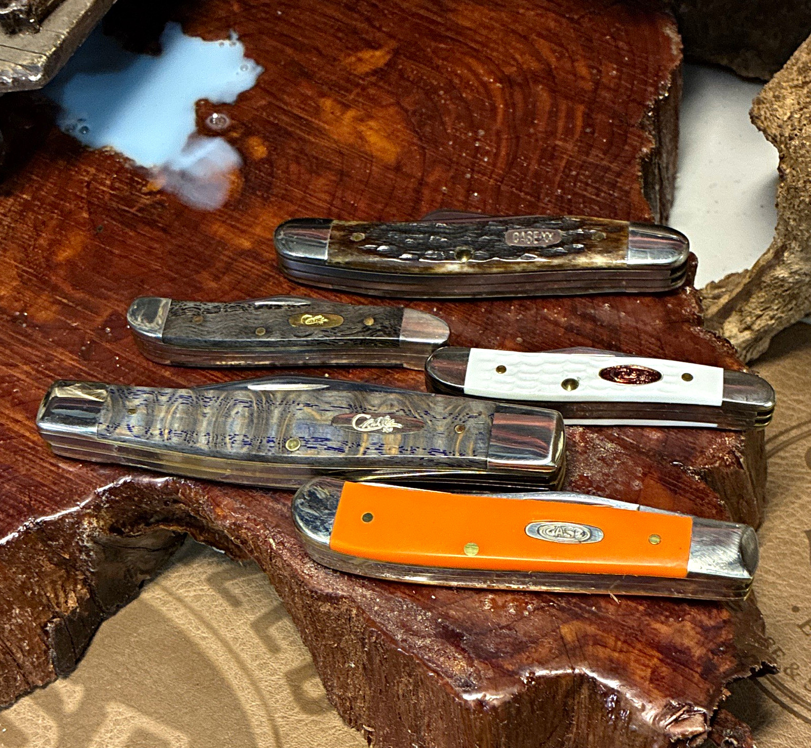 Case XX Lot of 5 Pocketknives Bone/Synthetic Handles Case XX Lot of 5 Pocketknives Bone/Synthetic Handles