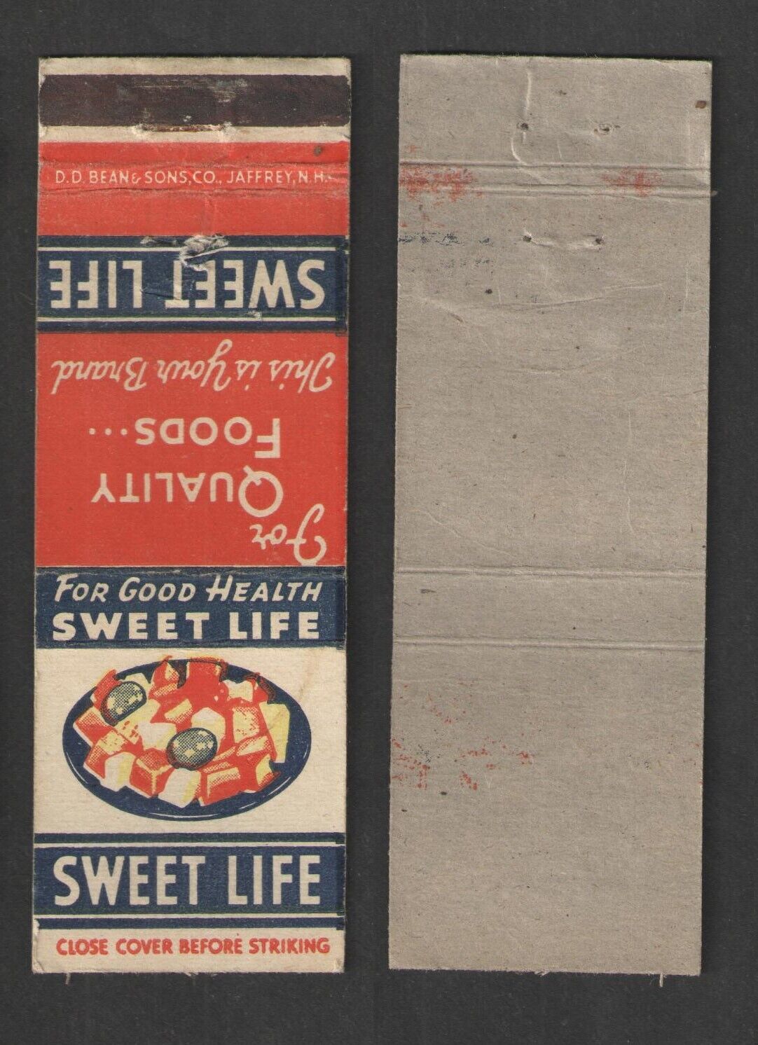 SWEET LIFE BRAND FOODS MATCHBOOK COVER