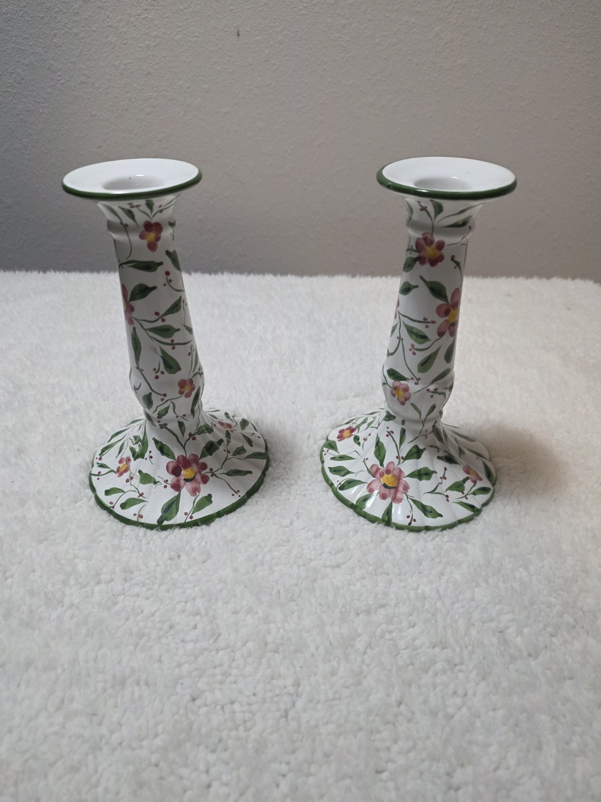 Vintage, Handpainted Candlestick Holders, Pair, PORTUGAL, EXC, 7 Vintage, Handpainted Candlestick Holders, Pair, PORTUGAL, EXC, 7