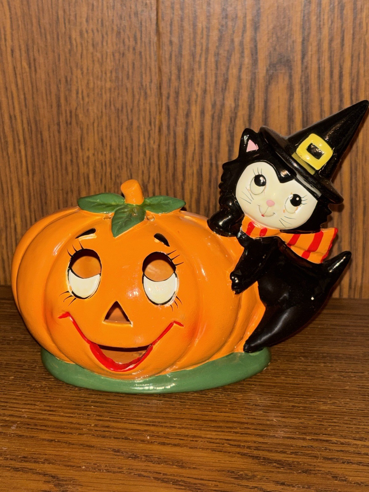 Vtg 1985 Geo Z Lefton Halloween Black Cat & Pumpkin Jack O Lantern Candle Holder Vtg 1985 Geo Z Lefton Halloween Black Cat & Pumpkin Jack O Lantern Candle Holder