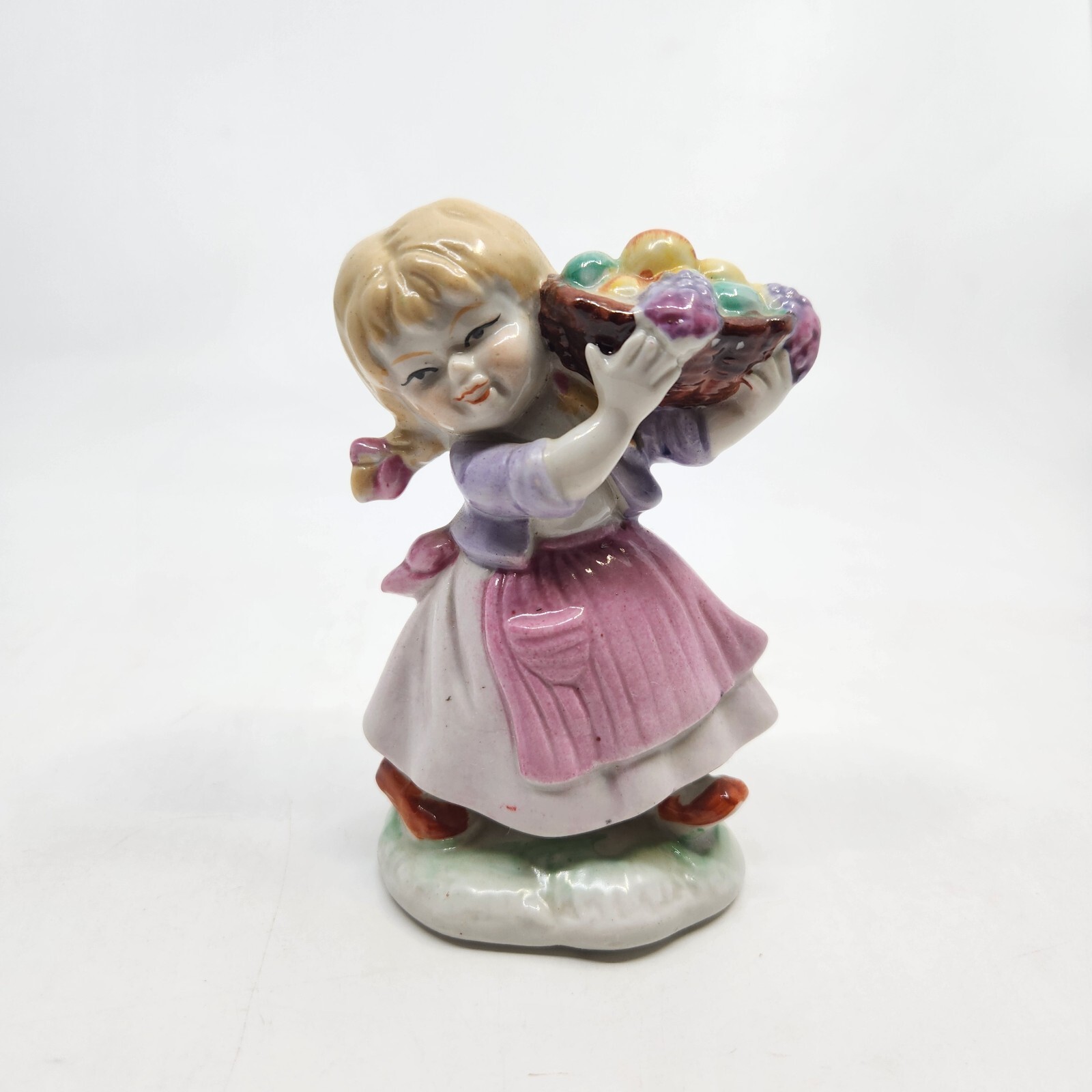 Porcelain Girl Carrying Basket of Fruits Figurine Japan Vintage Kitschy 4.5\ Porcelain Girl Carrying Basket of Fruits Figurine Japan Vintage Kitschy 4.5\