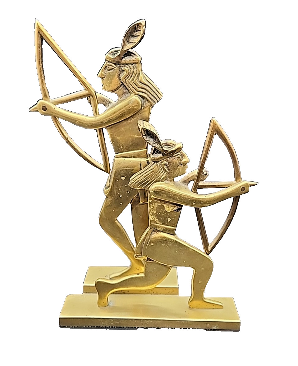 Dolbi Cashier Brass Native American Indian Archer Bookend Statue Vintage Decor Dolbi Cashier Brass Native American Indian Archer Bookend Statue Vintage Decor