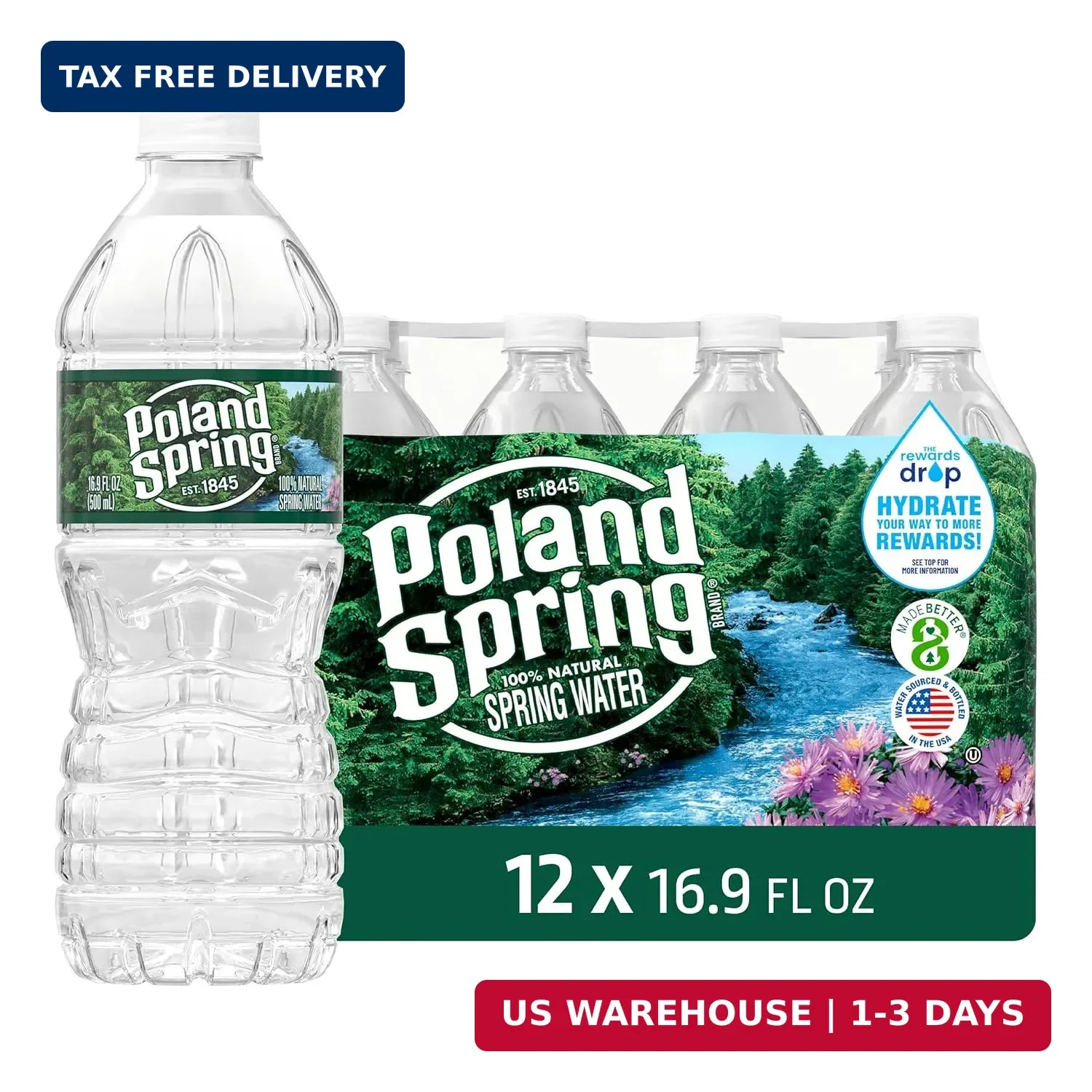 Poland Spring 100% Natural Spring Water 16.9 Fl Oz Bottles (Pack of 12) Poland Spring 100% Natural Spring Water 16.9 Fl Oz Bottles (Pack of 12)