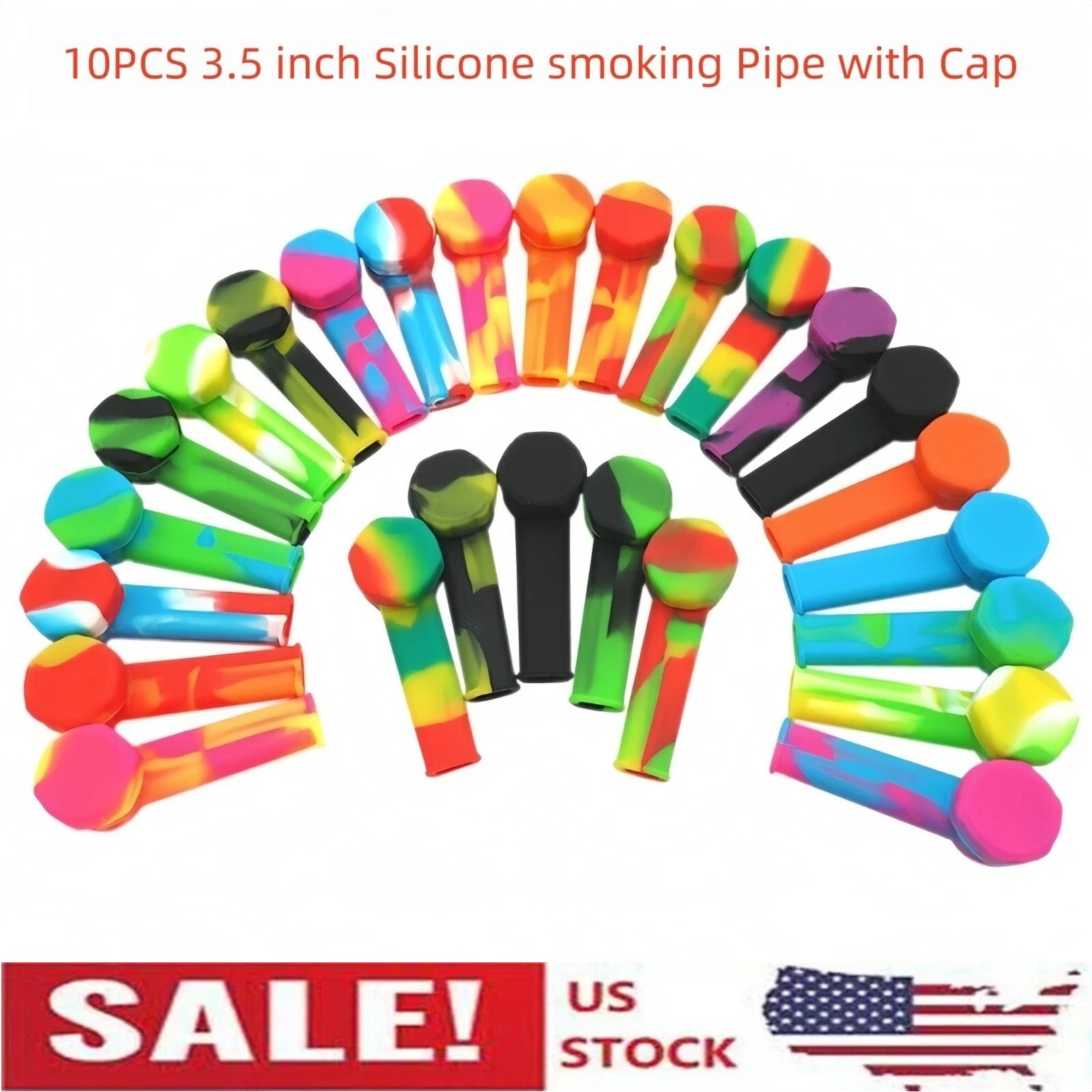 Silicone Smoking Hand Pipe with Metal Bowl &Cap Lid Pocket Pipe 10pcs