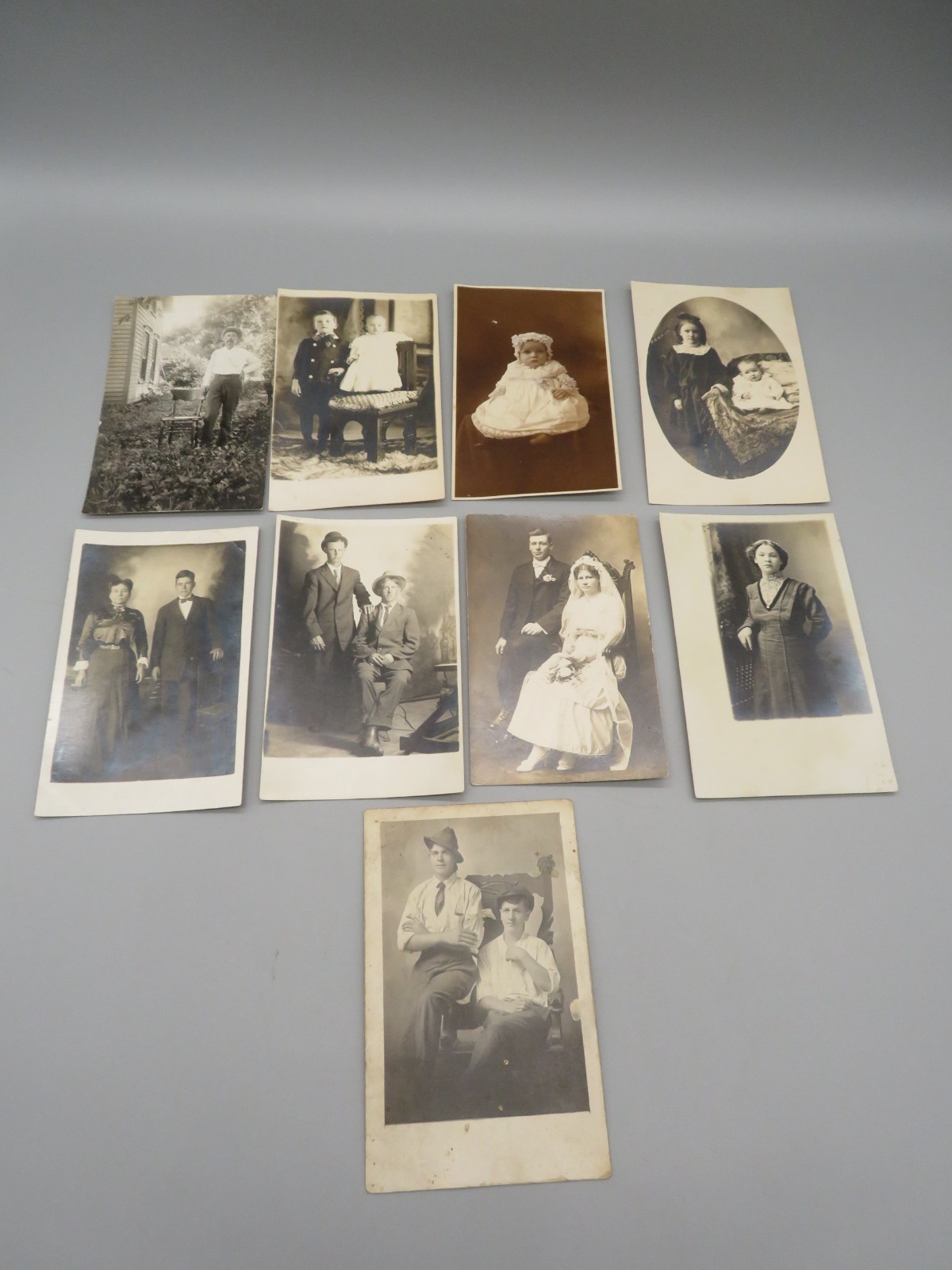 Lot of 9 RPPC Black & White Postcards Men, Women, Children Could Maybe Related