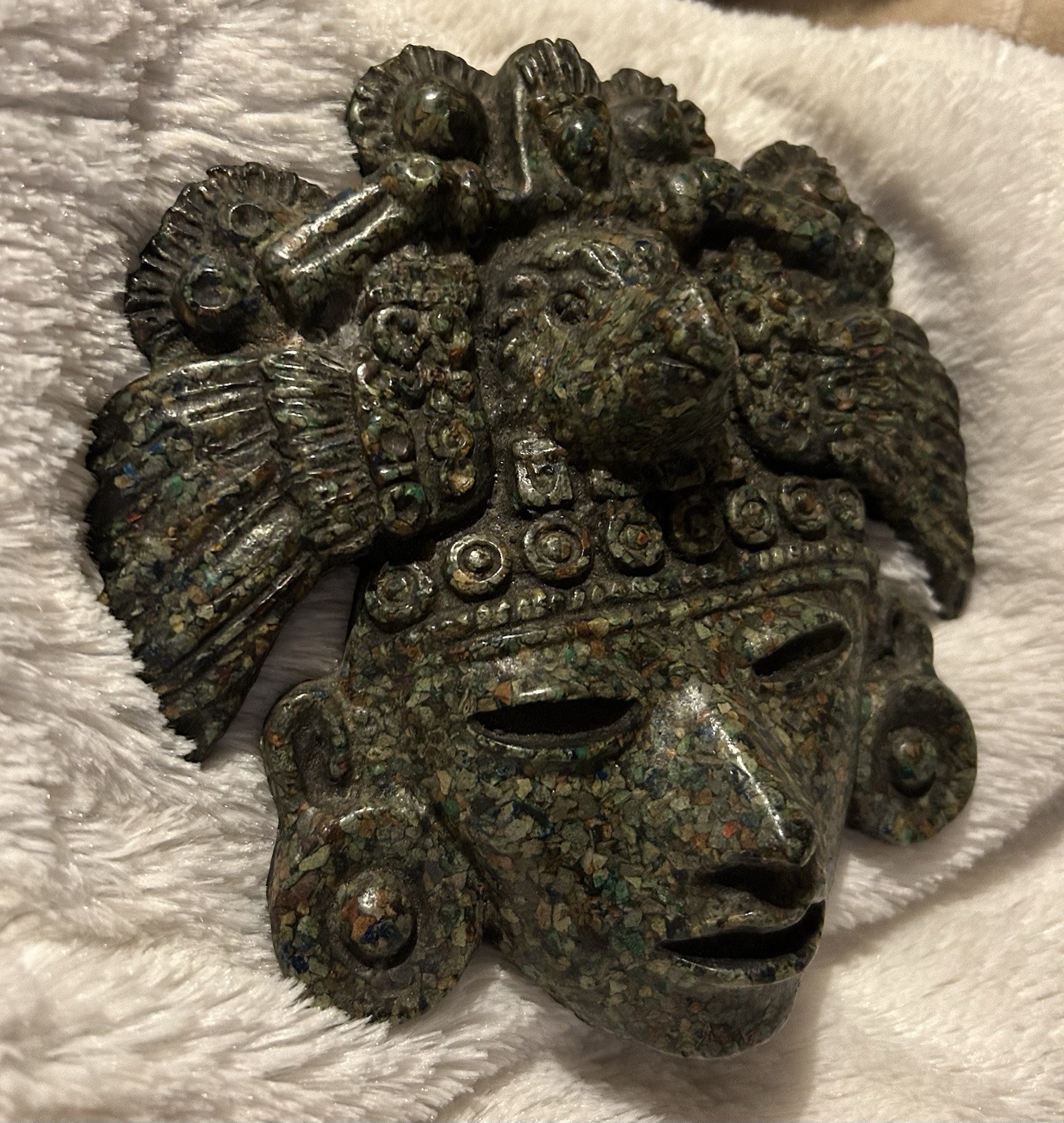 Vintage Mayan Aztec Crushed Malachite Mask Vintage Mayan Aztec Crushed Malachite Mask