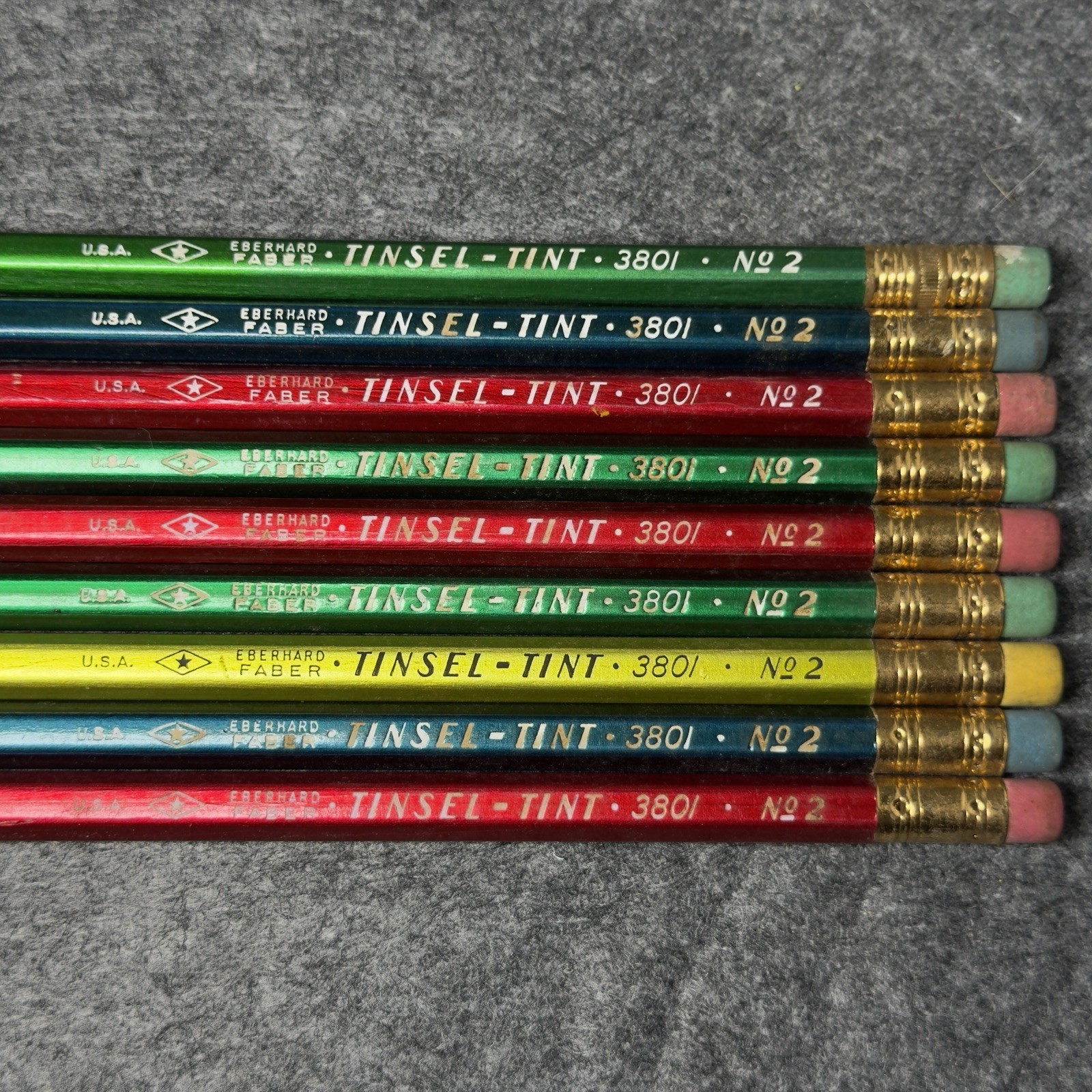 Vintage Eberhard Faber Tinsel-Tint 3801 No 2 Pencils Lot of 9 USA Multi Color Vintage Eberhard Faber Tinsel-Tint 3801 No 2 Pencils Lot of 9 USA Multi Color