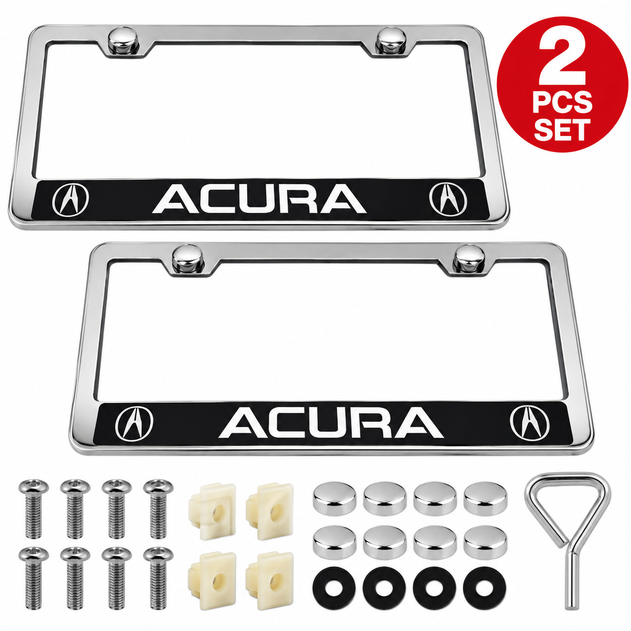 2 PCS Stainless Steel Chrome Metal License Plate Frame for Acura 2 PCS Stainless Steel Chrome Metal License Plate Frame for Acura