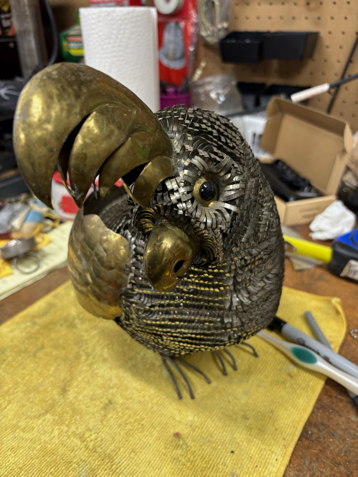 Vintage mixed Metal & Brass Bird Sculpture, Sergio Bustamante/Alexander Blazquez