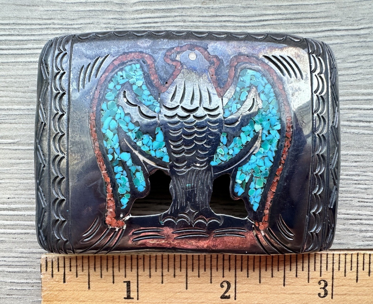 vintage Sterling silver Native American Southwestern-style belt buckle. vintage Sterling silver Native American Southwestern-style belt buckle.