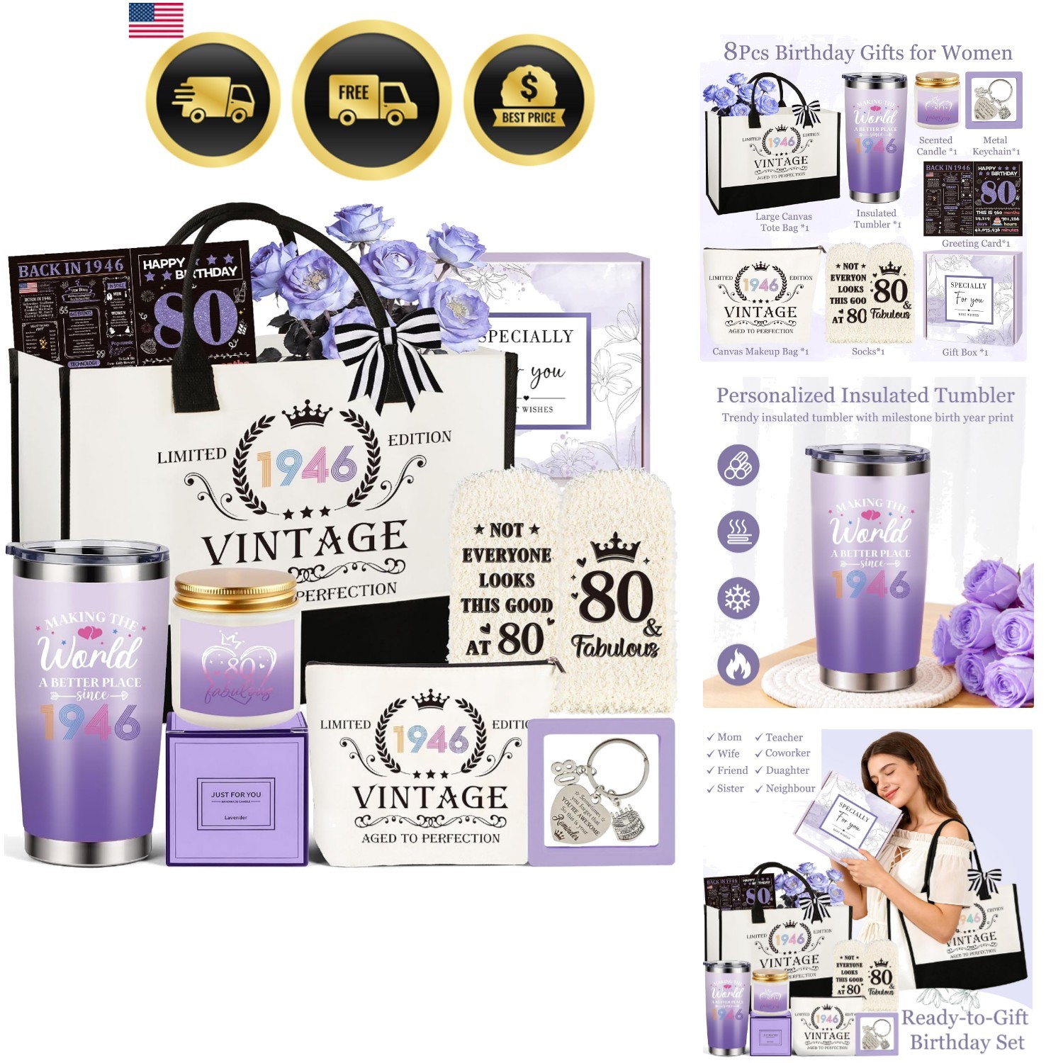 80th Birthday Gifts for Women, Vintage 1946 Happy 80th Birthday Gifts Basket ... 80th Birthday Gifts for Women, Vintage 1946 Happy 80th Birthday Gifts Basket ...