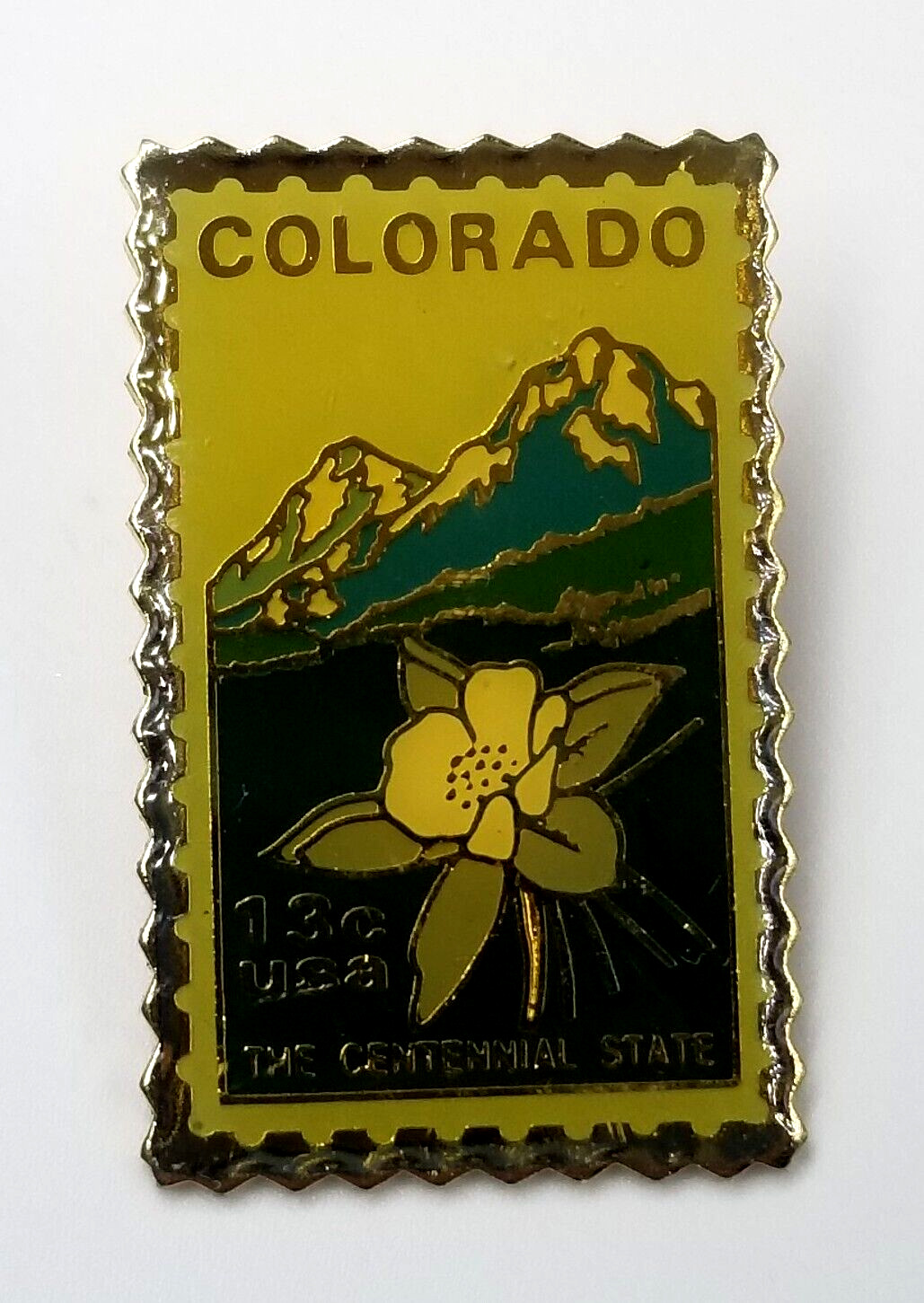 VTG Colorado State Flower Blue Columbine Mountains USPS 13 Cent Stamp Enamel Pin