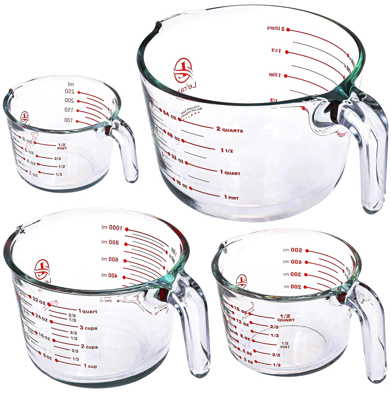 Le'raze Glass Measuring Cups Set of 4 - 1 Cup, 2 Cup, 4 Cup, 8 Cup Le'raze Glass Measuring Cups Set of 4 - 1 Cup, 2 Cup, 4 Cup, 8 Cup
