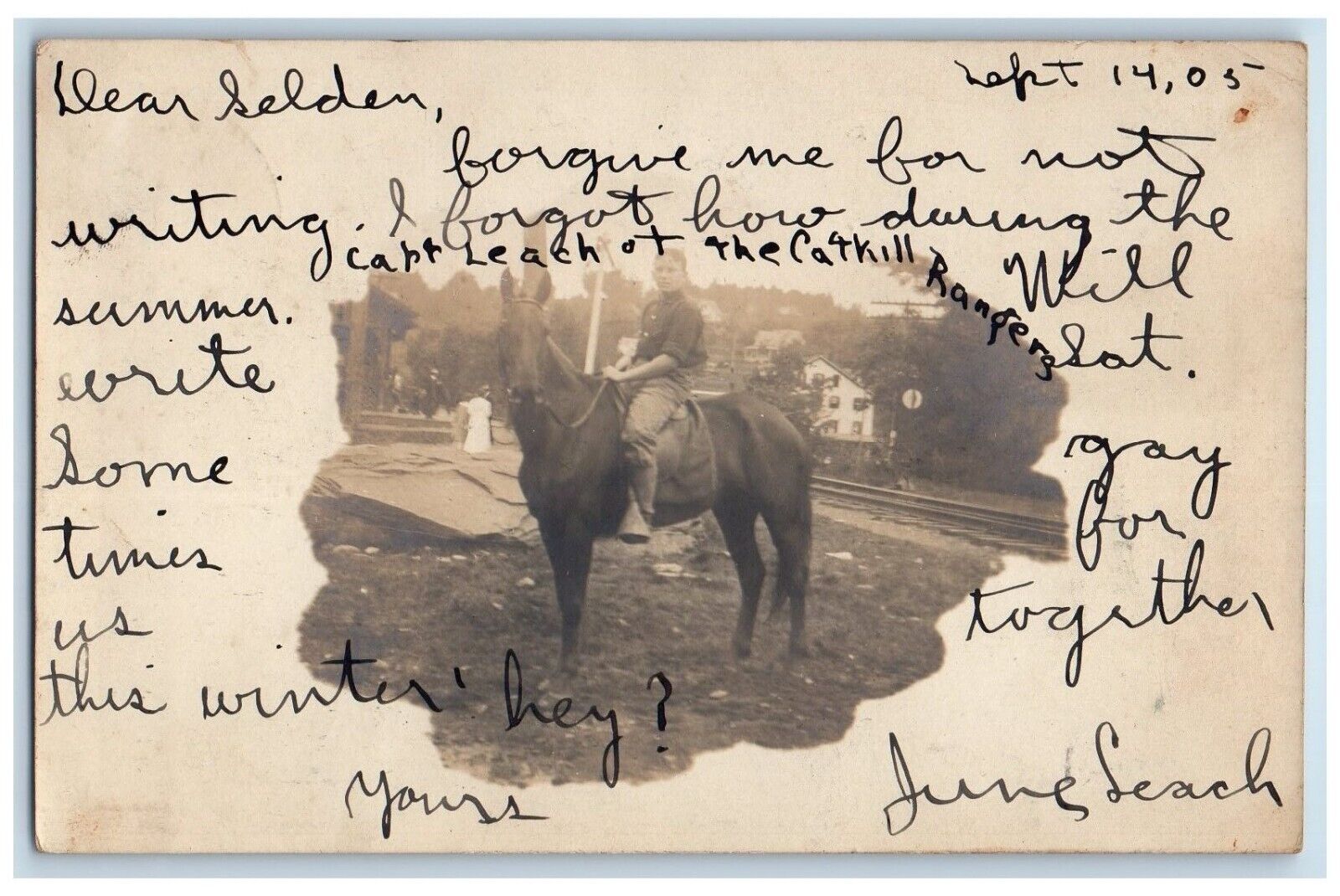 1905 Man Horse Catskill Rangers Brooklyn New York NY RPPC Photo Postcard